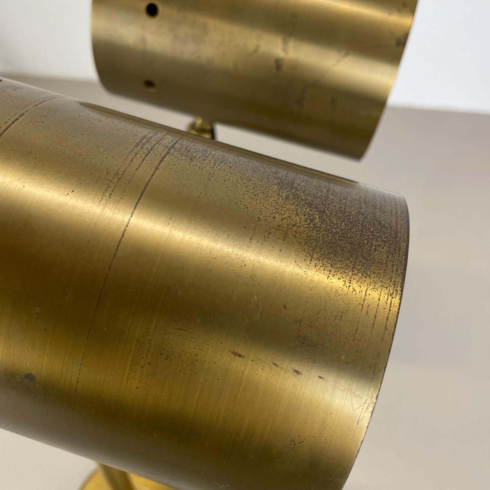 Set Of Two Large Minimalist Brass "Tube" Wall Light Sconces, Italy 1970s photo vintage
