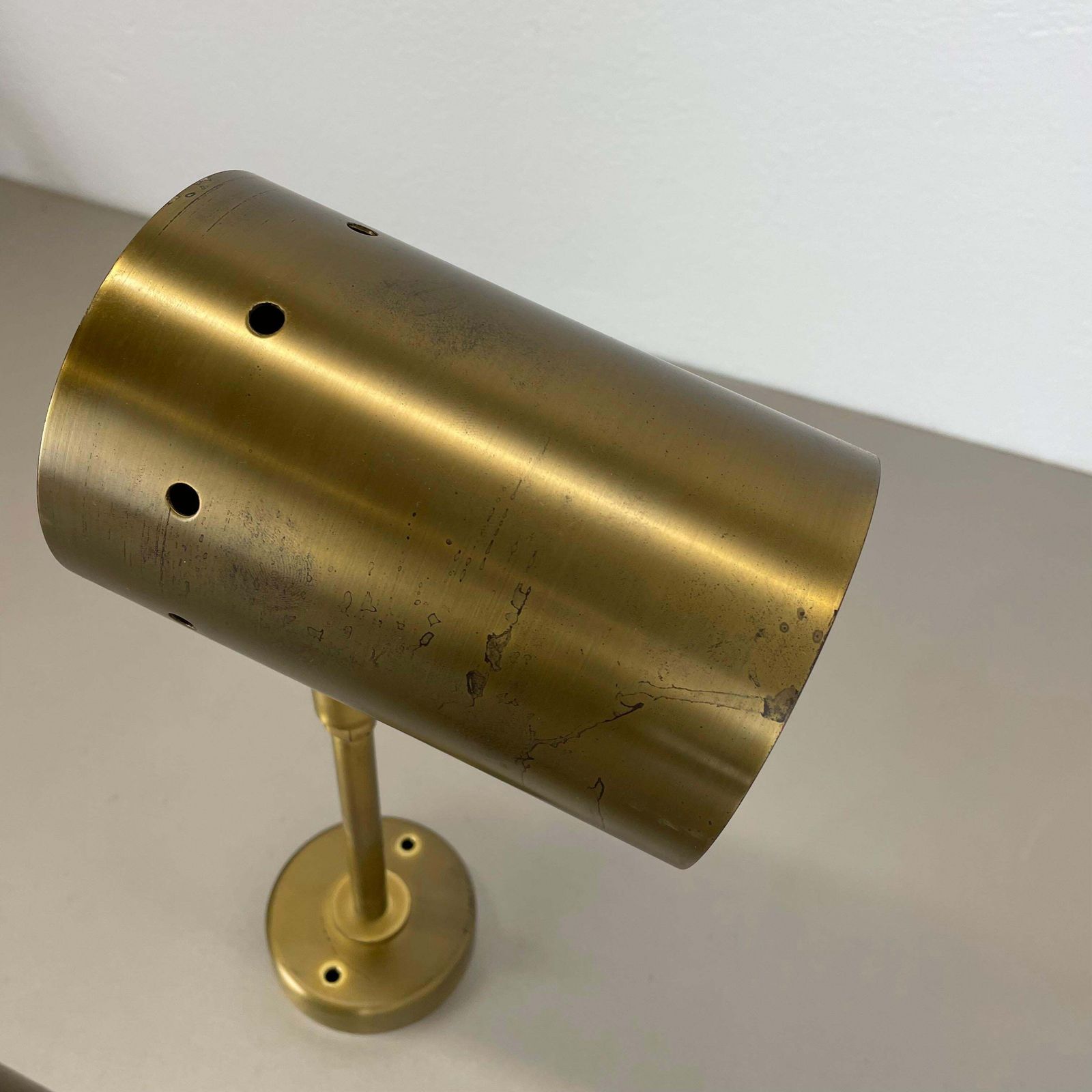 photo furniture Set Of Two Large Minimalist Brass "Tube" Wall Light Sconces, Italy 1970s