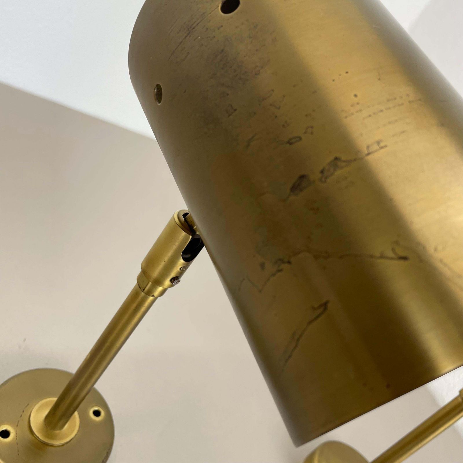 Lighting Set Of Two Large Minimalist Brass "Tube" Wall Light Sconces, Italy 1970s photo
