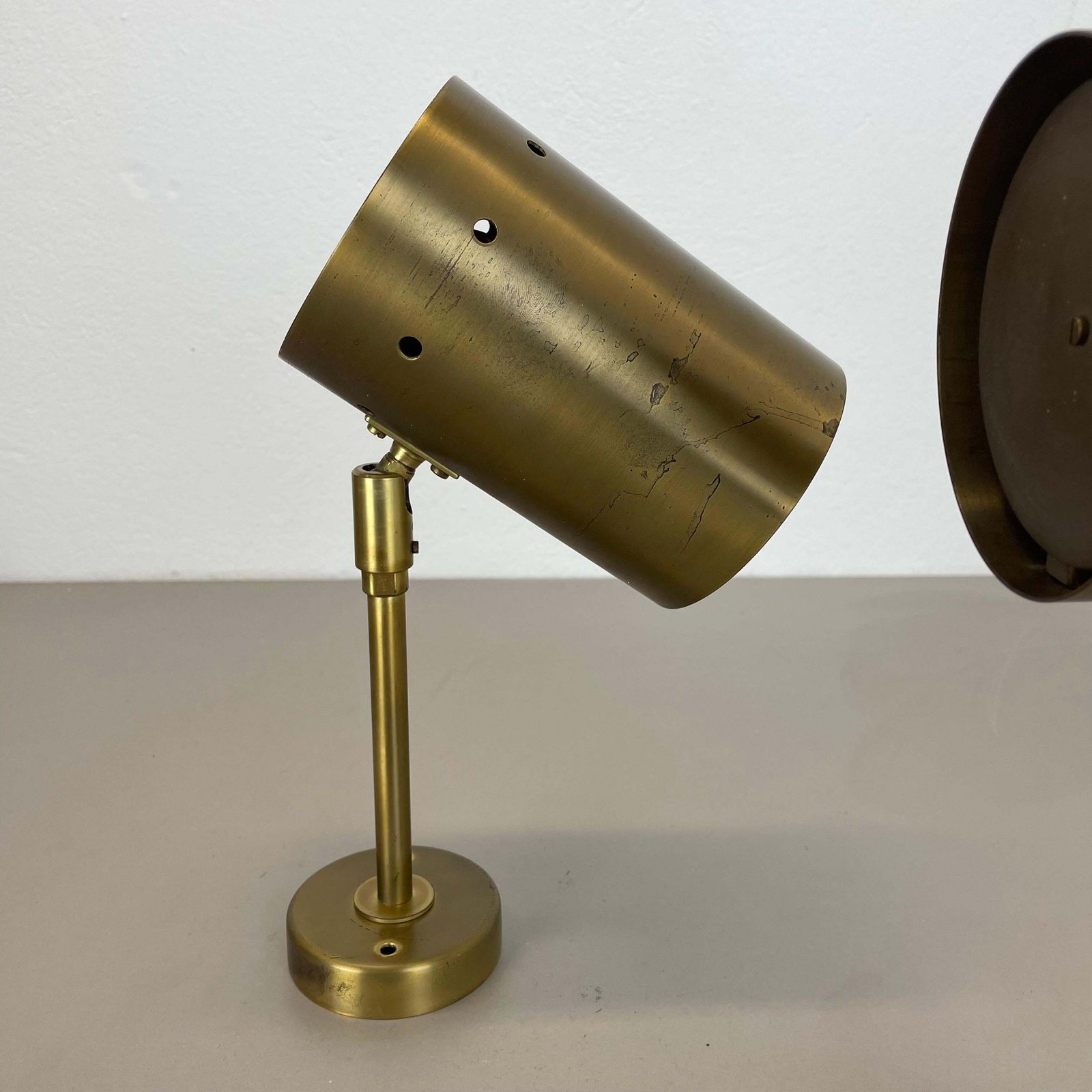 photo buy Set Of Two Large Minimalist Brass "Tube" Wall Light Sconces, Italy 1970s