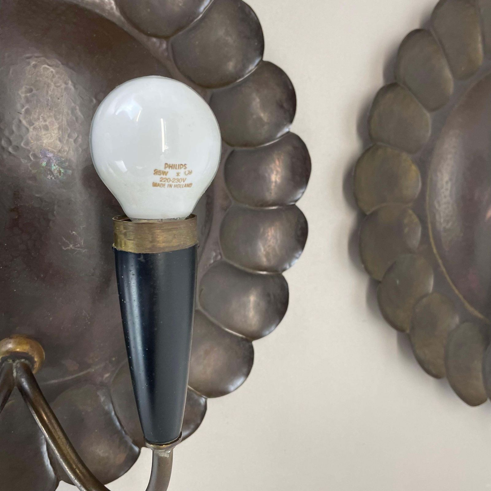 Set Of 2 Brass 31cm Gio Ponti Style Theatre Wall Light Sconces, Italy, 1950s photo vintage