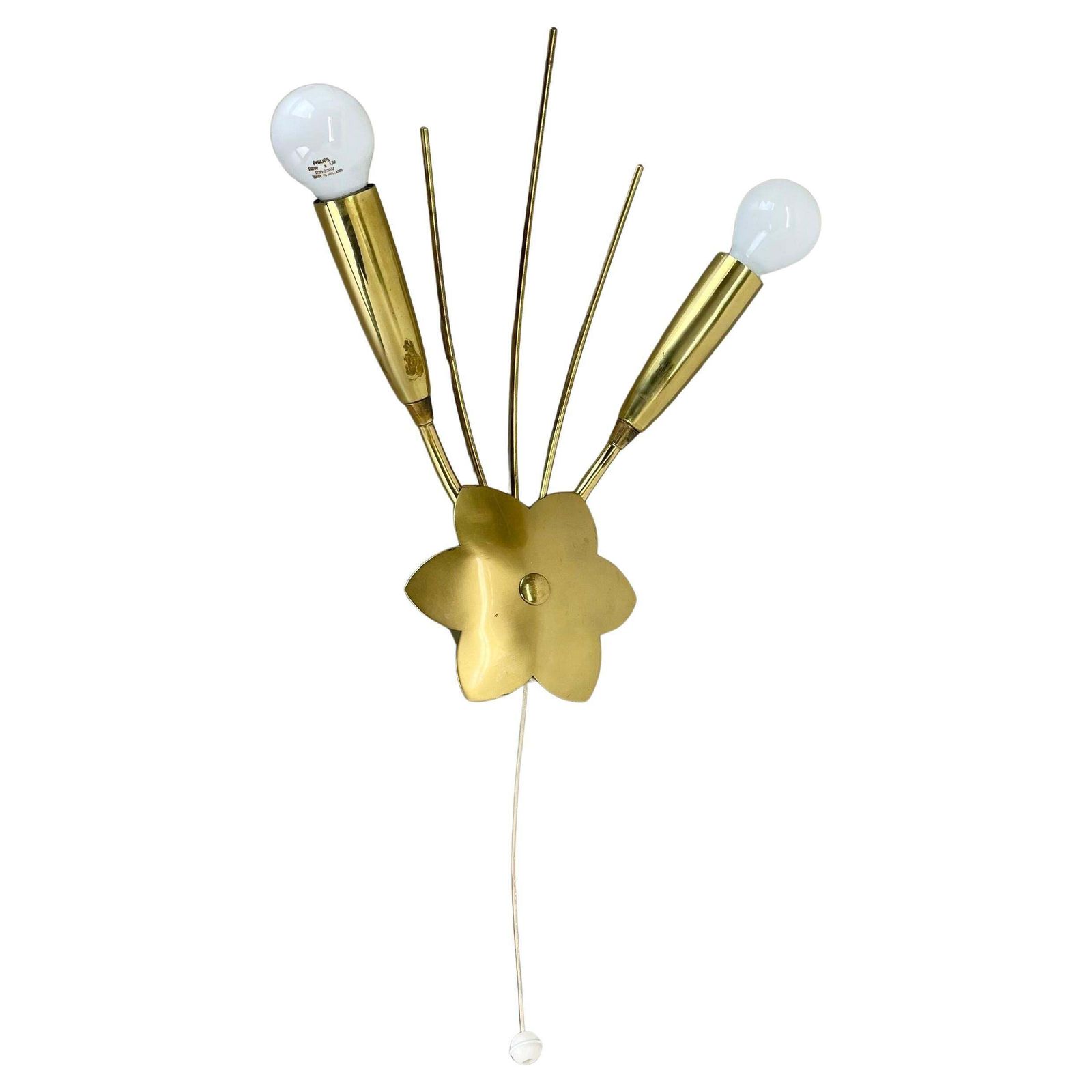 Rare Minimalist 33cm Brass Stilnovo Style Theatre Wall Light Sconce, Italy 1950s