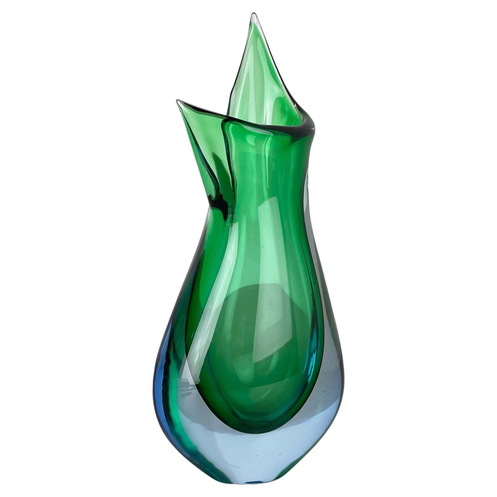 Large 31cm Green Murano Glass Sommerso Vase By Flavio Poli Attr., Italy, 1970
