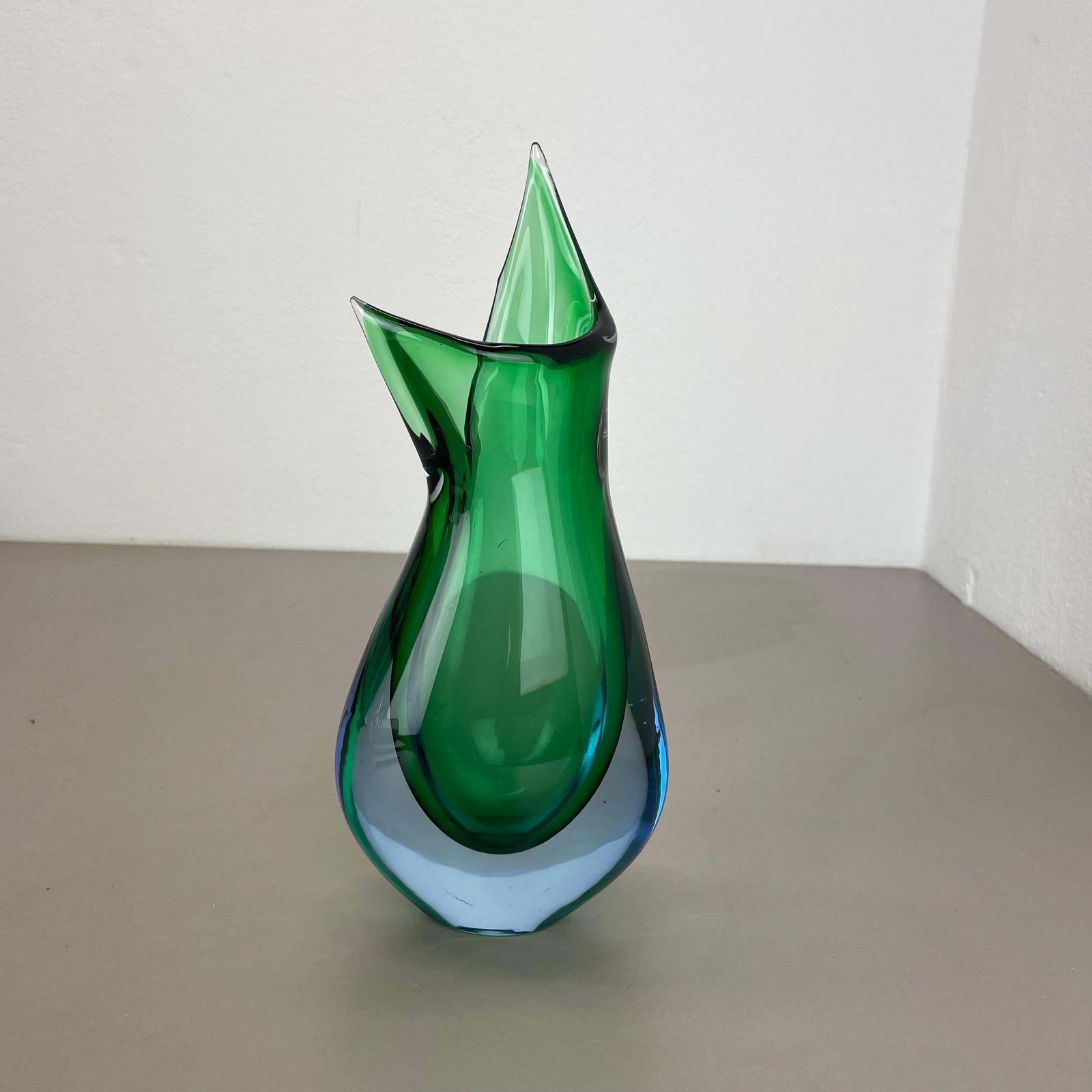 Large 31cm Green Murano Glass Sommerso Vase By Flavio Poli Attr., Italy, 1970 photo furniture