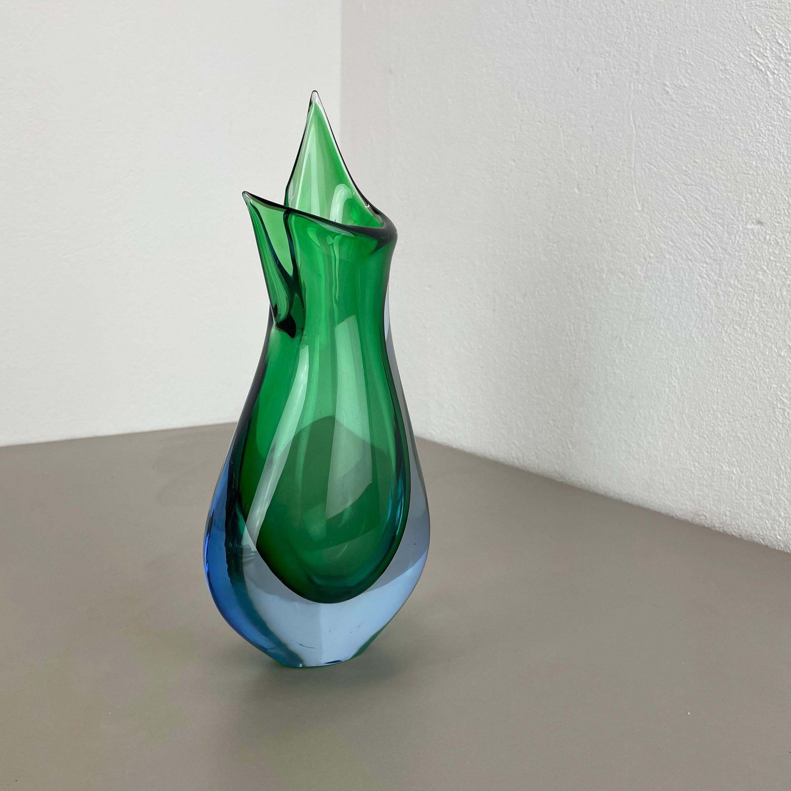 Large 31cm Green Murano Glass Sommerso Vase By Flavio Poli Attr., Italy, 1970 photo Home Decor