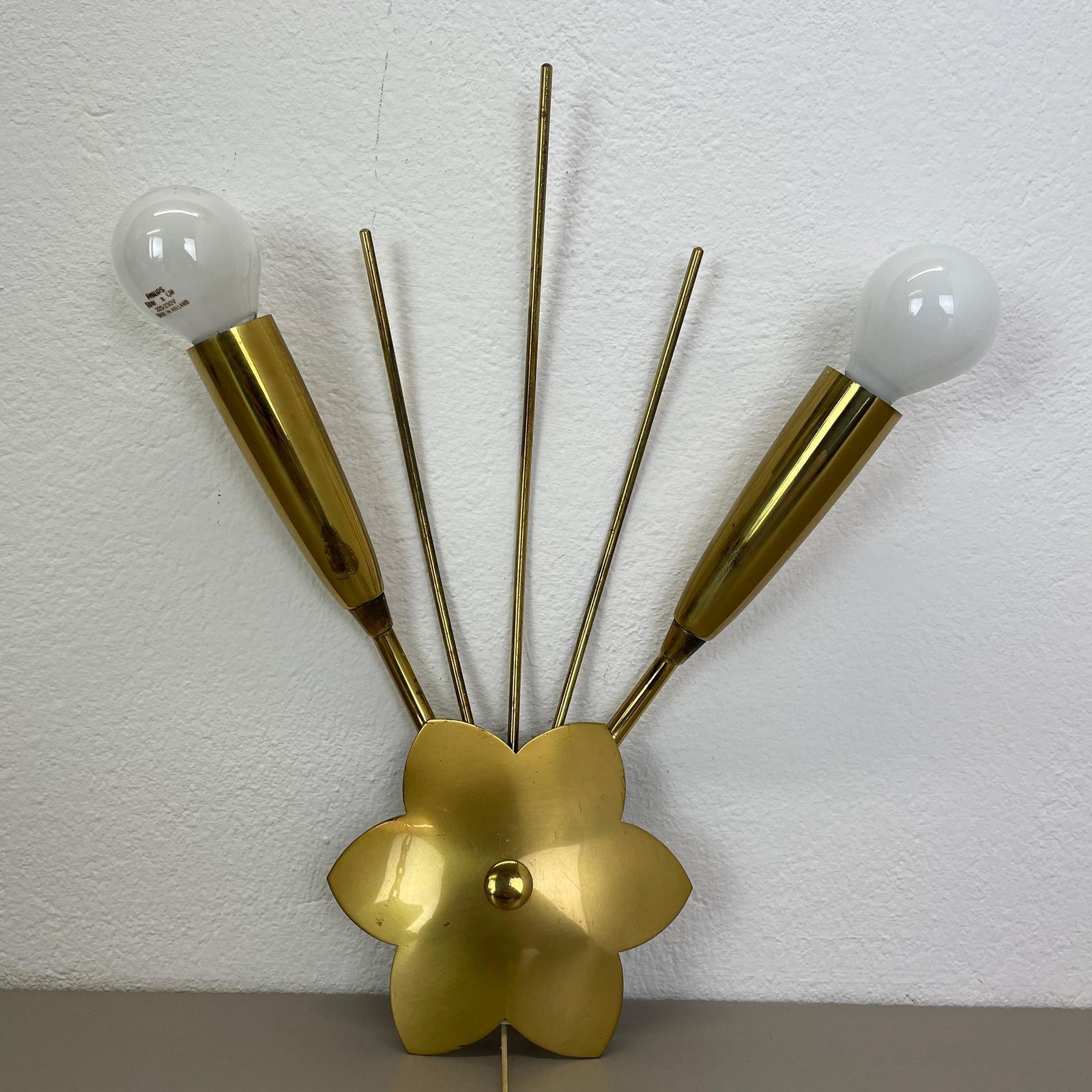 Lighting Rare Minimalist 33cm Brass Stilnovo Style Theatre Wall Light Sconce, Italy 1950s photo