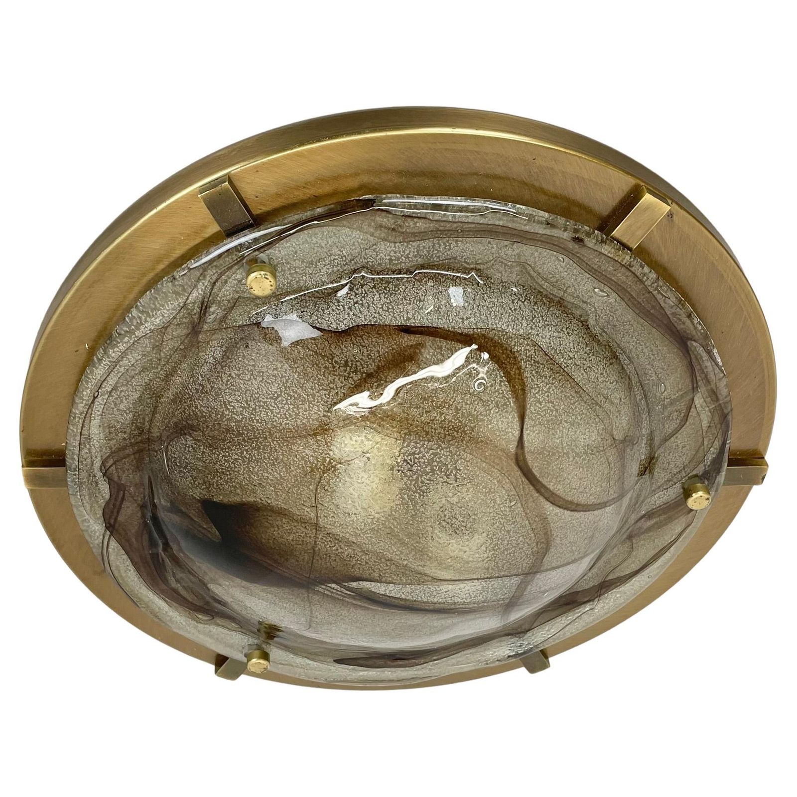 Xxl 45cm Glass + Brass Kalmar Style Wall Ceiling Light Flushmount, Italy 1980 N1