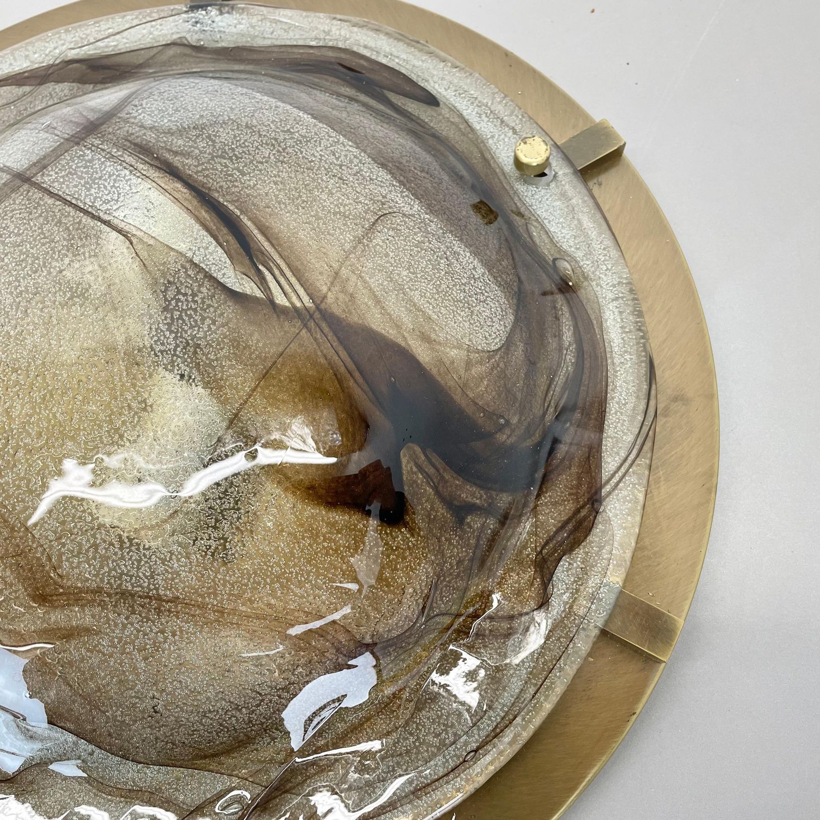 photo for sale Xxl 45cm Glass + Brass Kalmar Style Wall Ceiling Light Flushmount, Italy 1980 N1