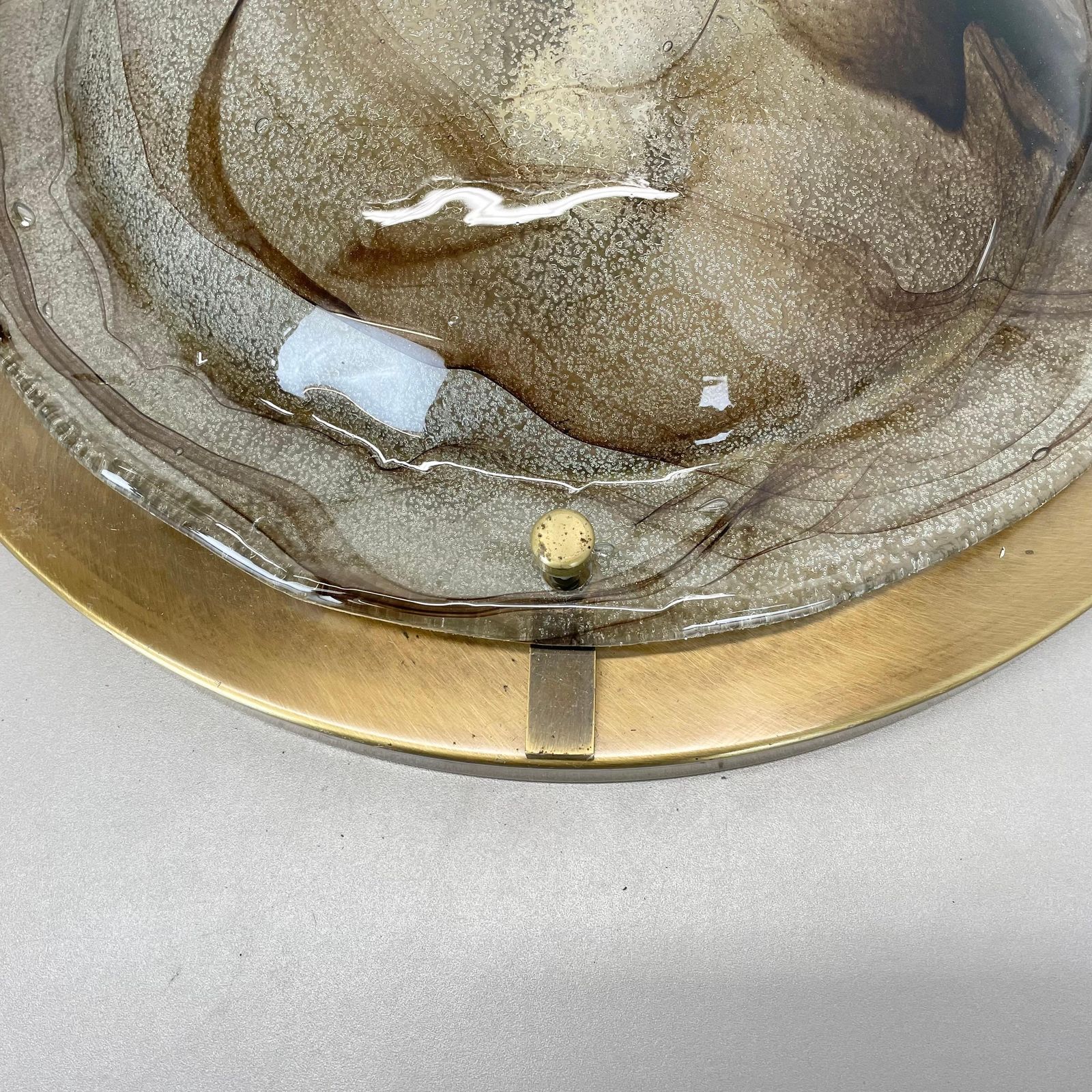 1063.0 Xxl 45cm Glass + Brass Kalmar Style Wall Ceiling Light Flushmount, Italy 1980 N1 photo