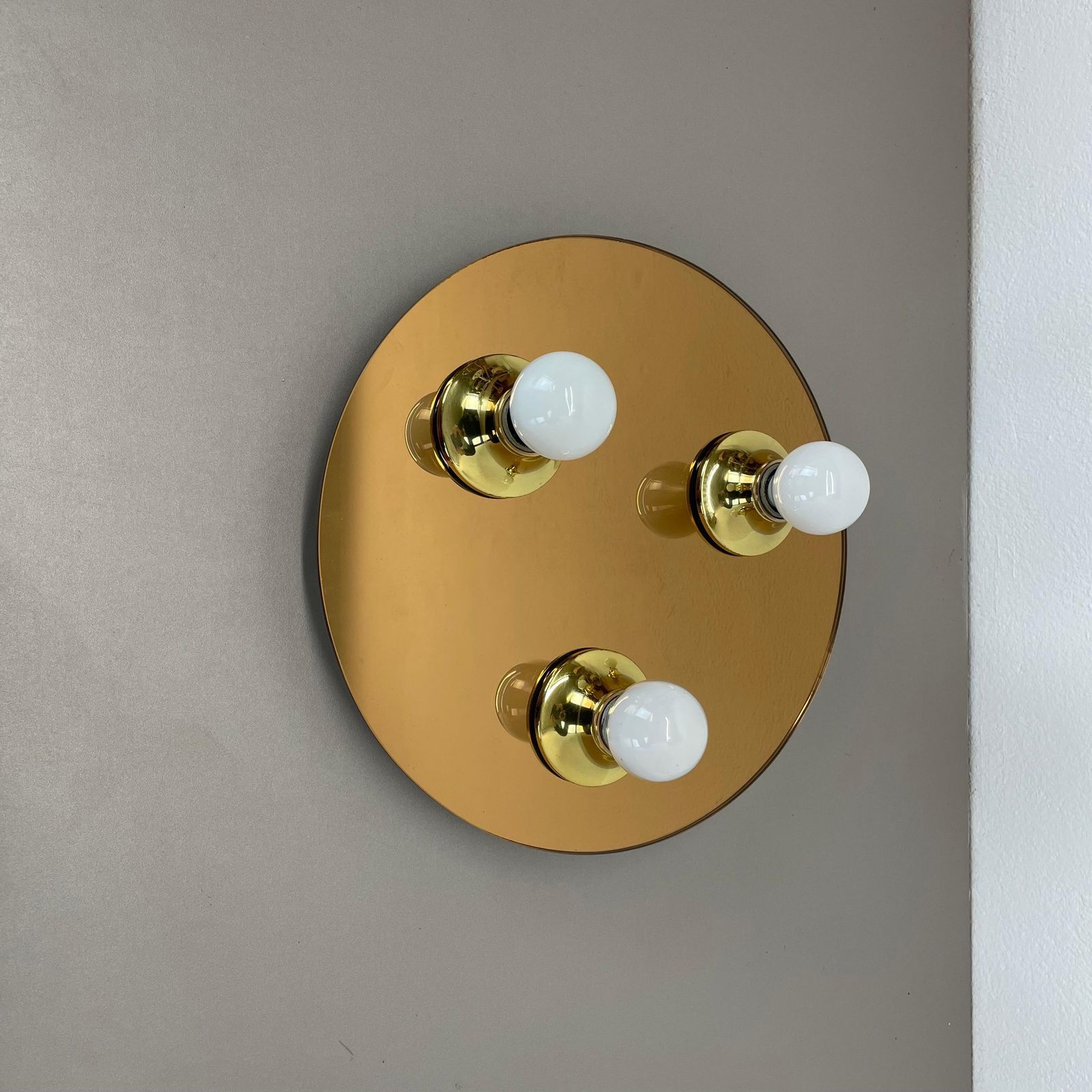 Golden 30cm Pop Art Space Age Mirror Wall Light By Eglo Light Germany, 1980s photo furniture