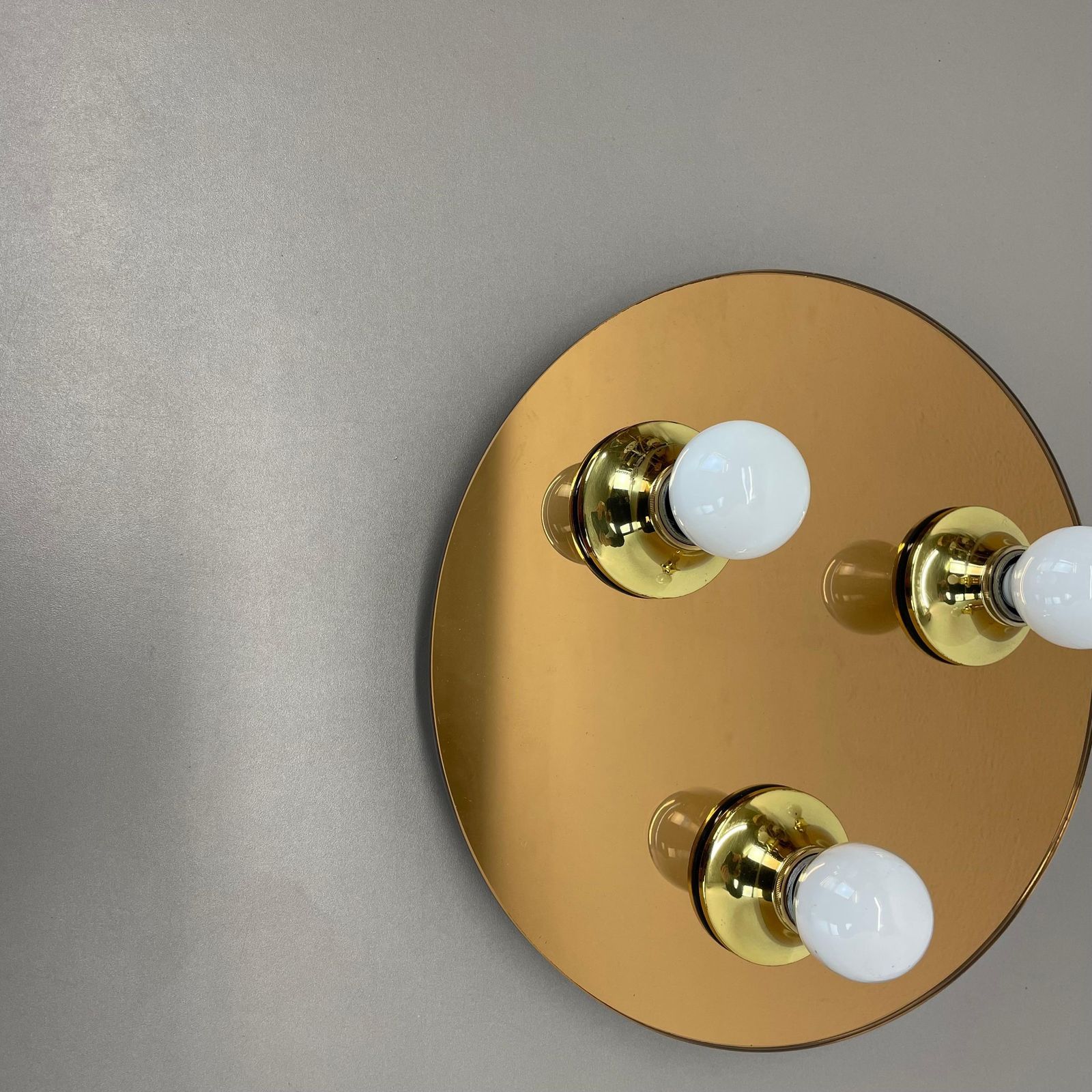 Golden 30cm Pop Art Space Age Mirror Wall Light By Eglo Light Germany, 1980s photo for sale
