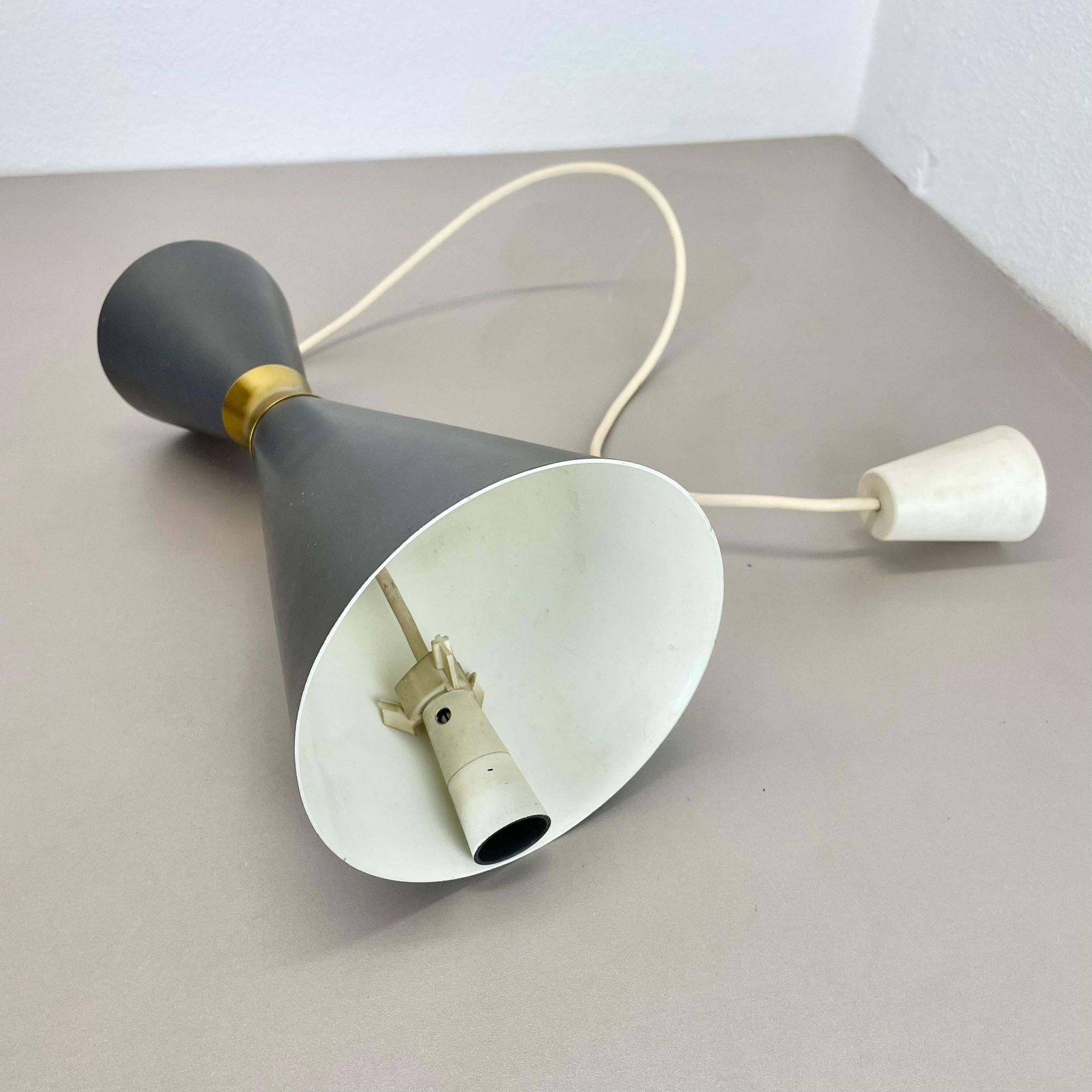 Lighting Diabolo Stilnovo Style Grey Metal Hanging Light By Bag Turgi, Switzerland 1950 photo