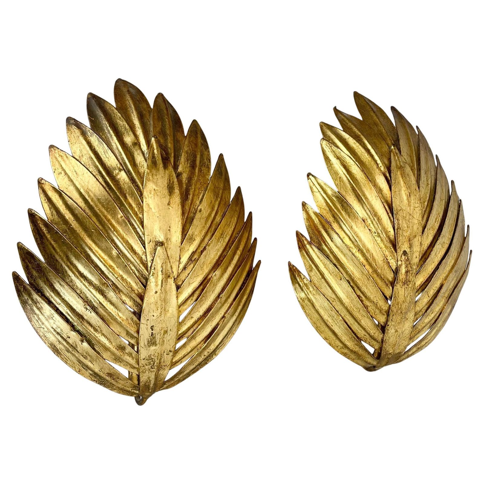 Set Of 2 Hans Kögl Style Golden Florentiner Leaf Wall Light Sconces, Italy, 1980
