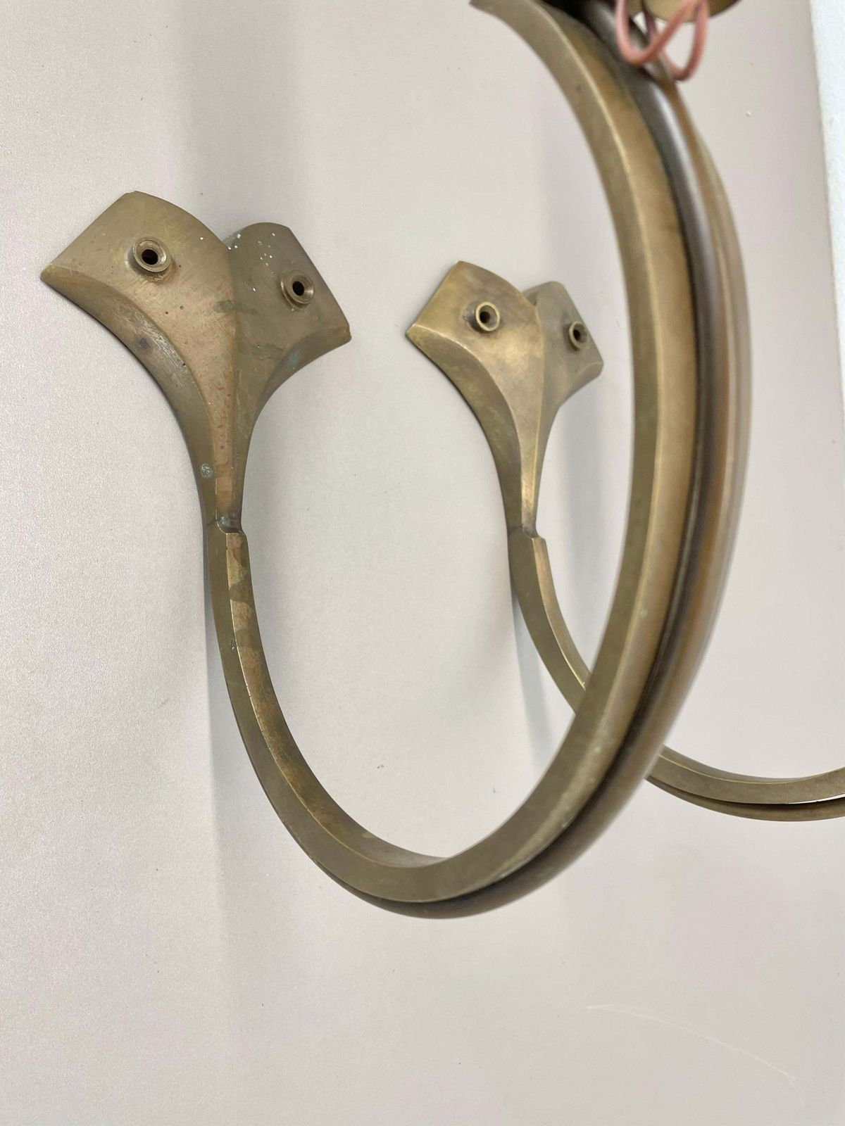 photo for sale Set Of Two Large 28cm Brutalist Bronze Brass Wall Sconces, Italy 1950s