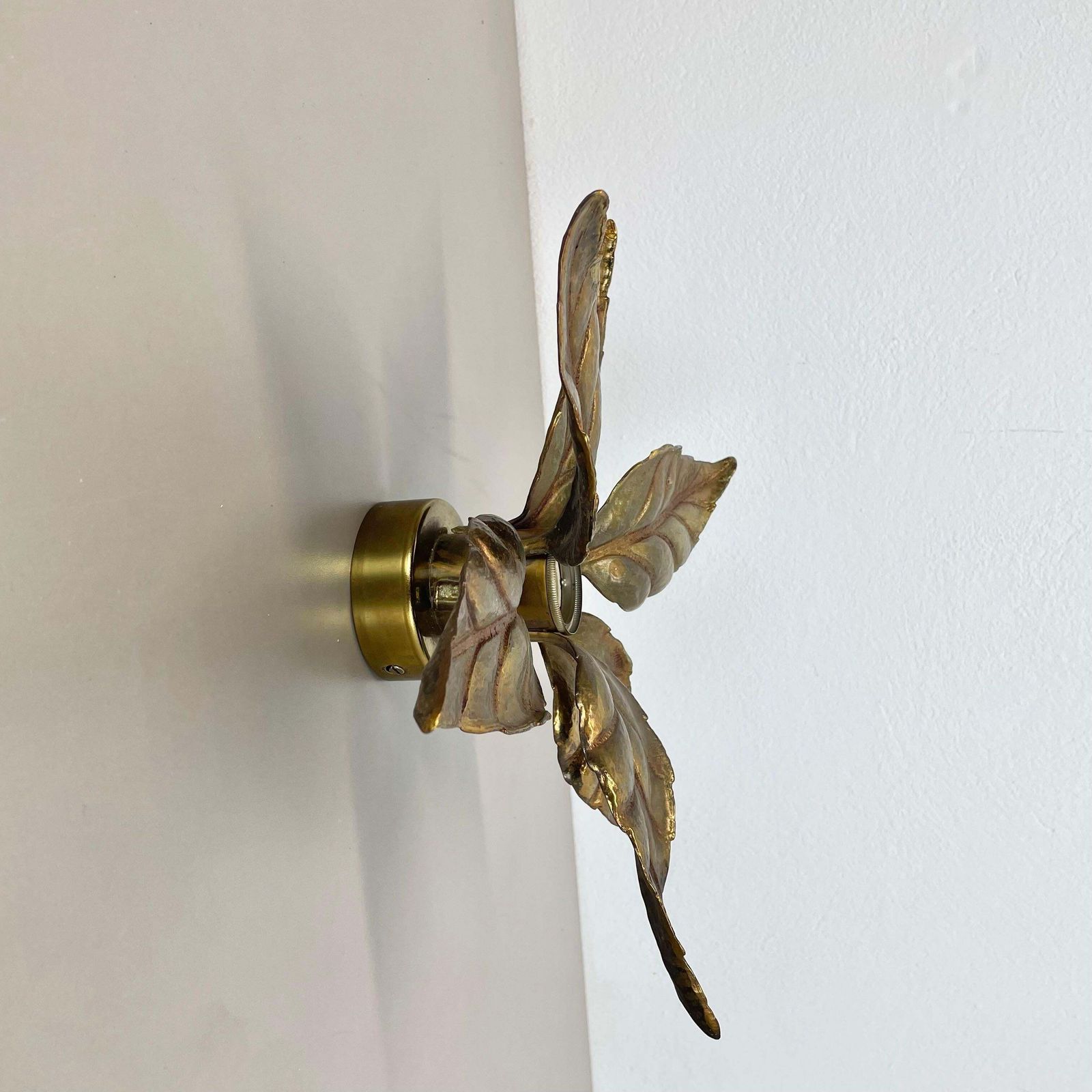Floral Brutalist Brass Metal Wall Ceiling Light By Willy Daro Belgium, 1970s No1 photo Lighting