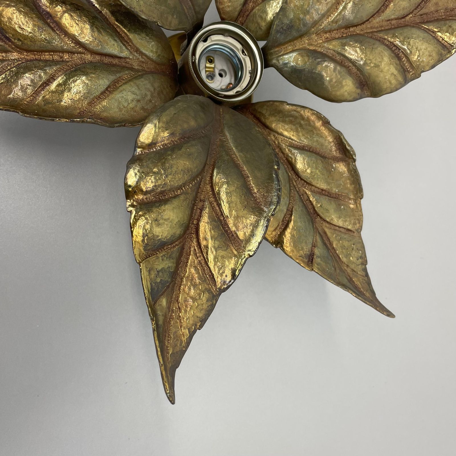 Floral Brutalist Brass Metal Wall Ceiling Light By Willy Daro Belgium, 1970s No1 photo buy