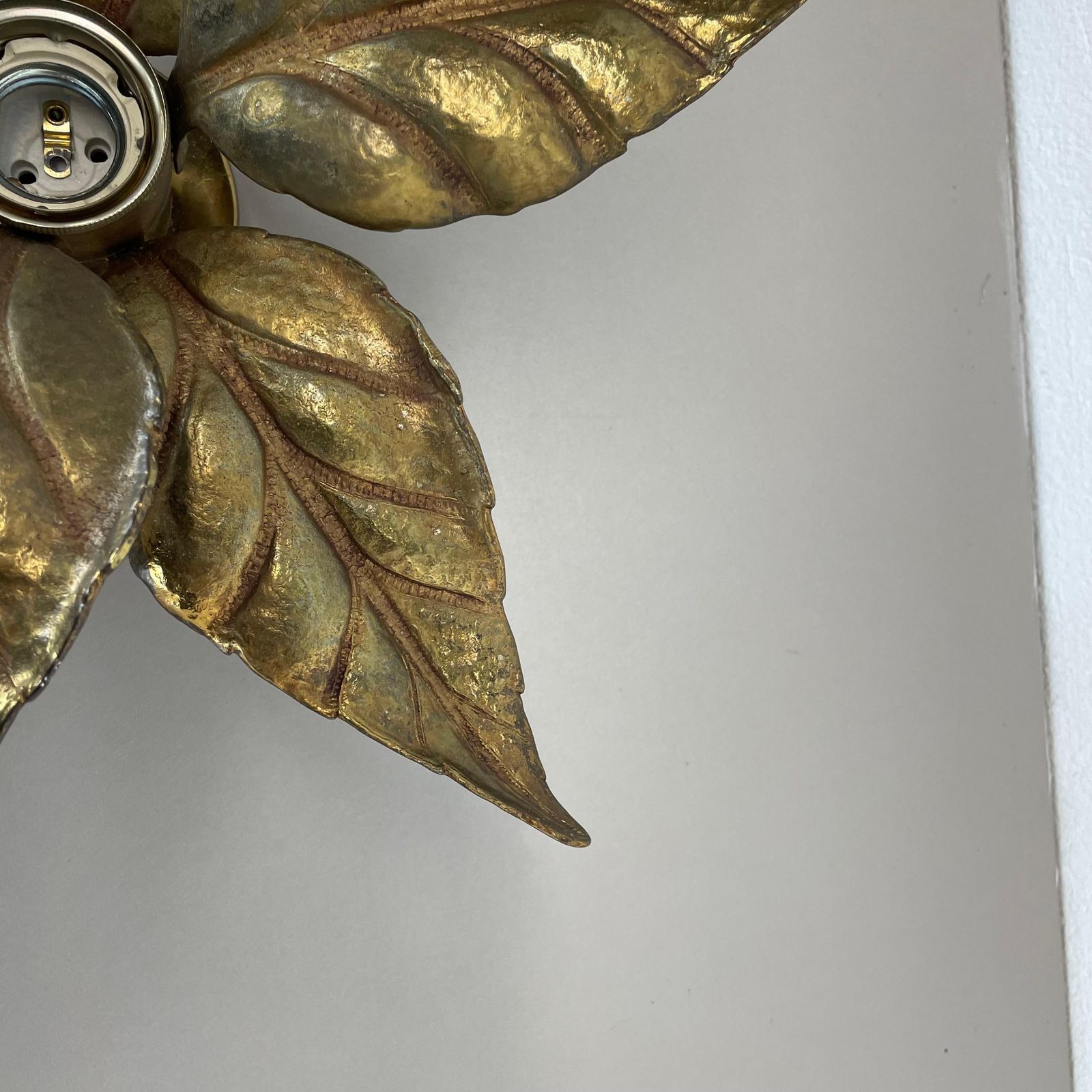 Floral Brutalist Brass Metal Wall Ceiling Light By Willy Daro Belgium, 1970s No1 photo vintage