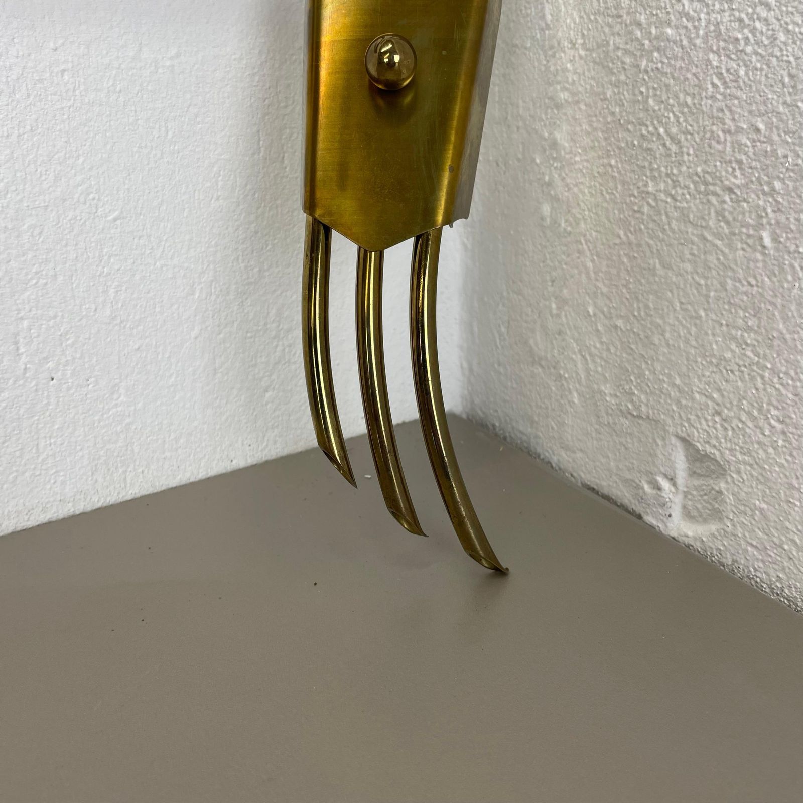 Rare Minimalist 53cm Brass Stilnovo Style Theatre Wall Light Sconce, Italy 1950s photo for sale