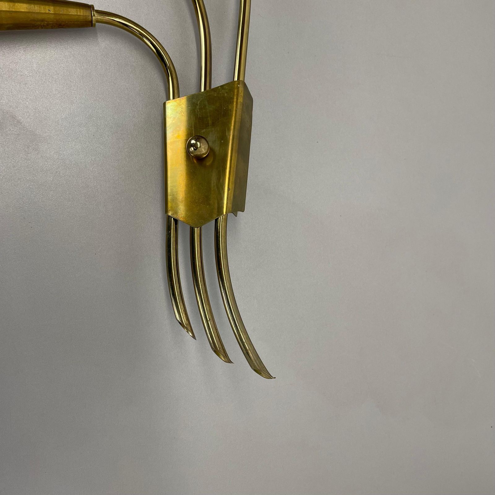 1040.0 Rare Minimalist 53cm Brass Stilnovo Style Theatre Wall Light Sconce, Italy 1950s photo