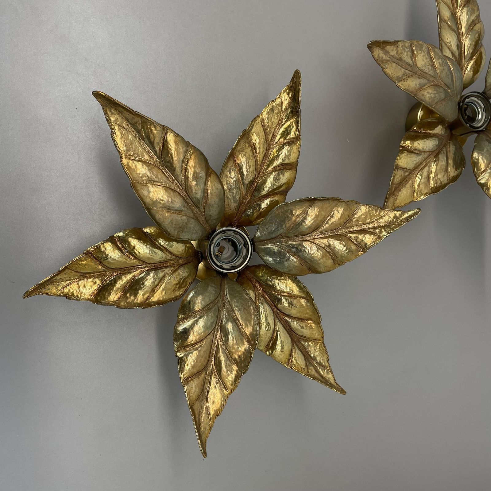 Set Of 2 Brutalist Brass Metal Wall Ceiling Light By Willy Daro, Belgium 1980s photo for sale