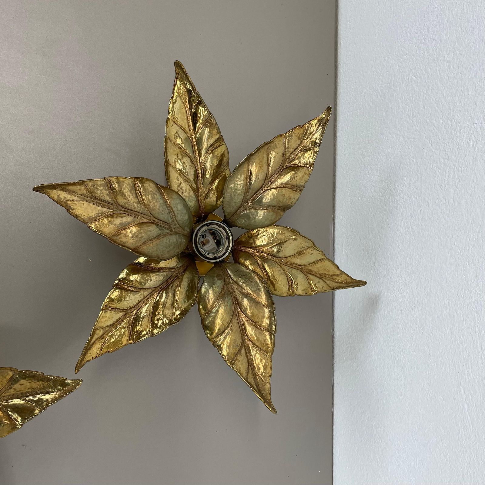 Set Of 2 Brutalist Brass Metal Wall Ceiling Light By Willy Daro, Belgium 1980s photo 1083.0