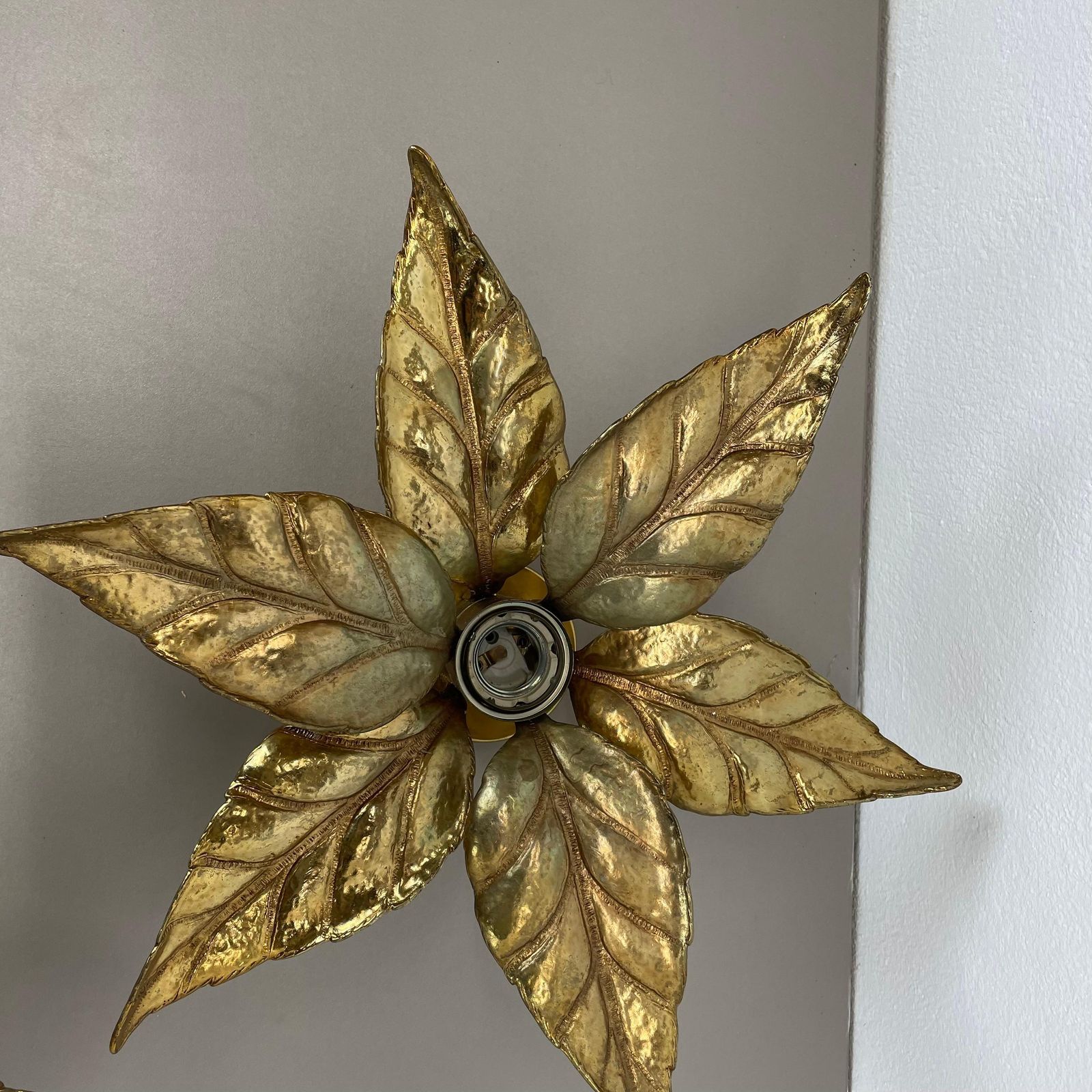 Set Of 2 Brutalist Brass Metal Wall Ceiling Light By Willy Daro, Belgium 1980s photo vinterior