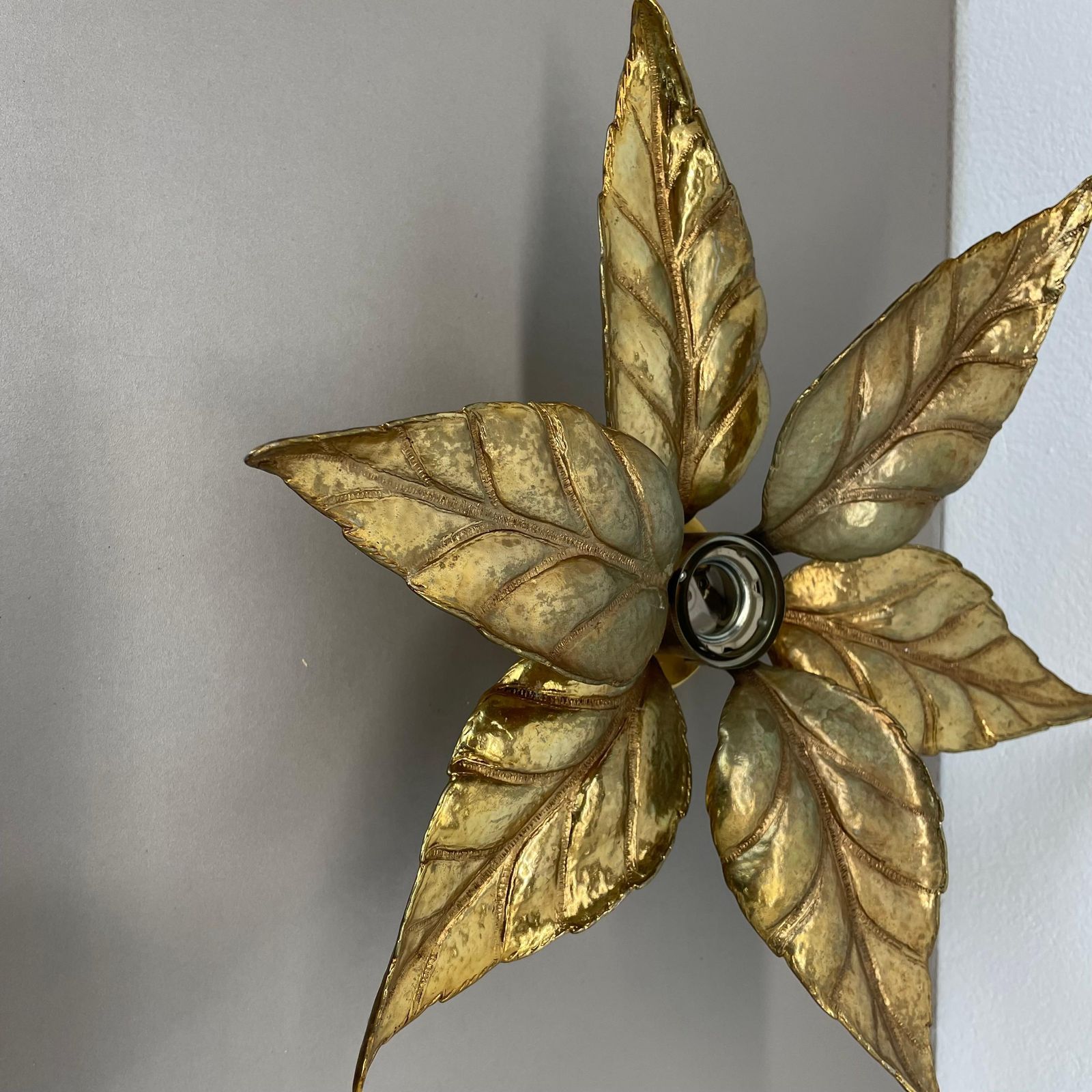 Lighting Set Of 2 Brutalist Brass Metal Wall Ceiling Light By Willy Daro, Belgium 1980s photo