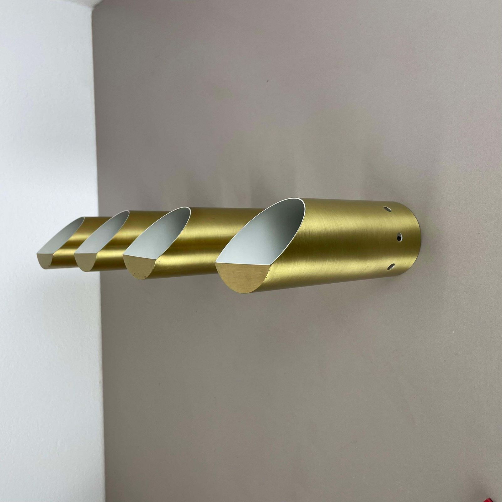 Set Of Four Minimalist Brass "Tube" Wall Ceiling Light Sconces, Italy 1970s photo buy