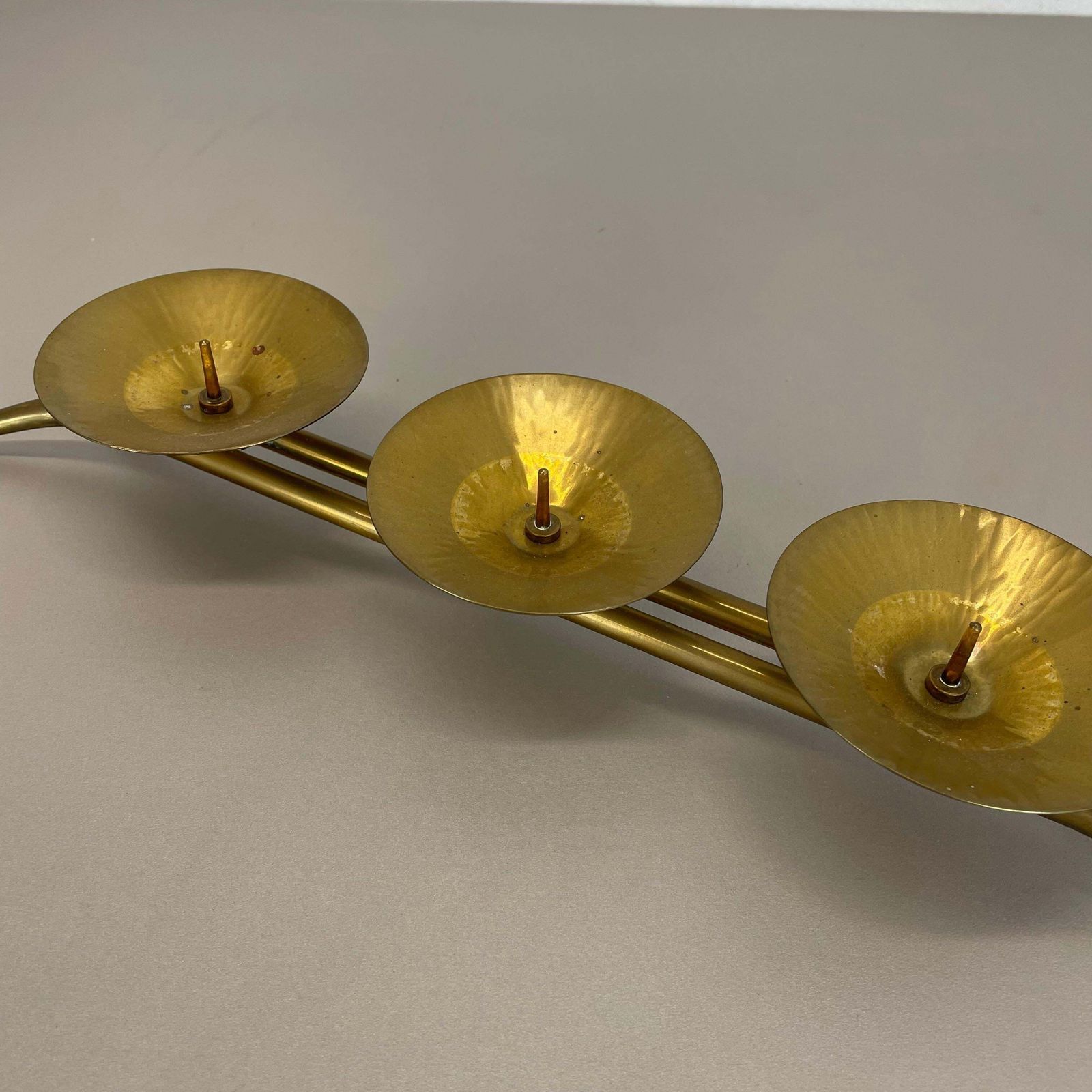 43cm Modernist Auböck Style Brutalist Brass Metal Candleholder, Austria 1950s photo 487.0