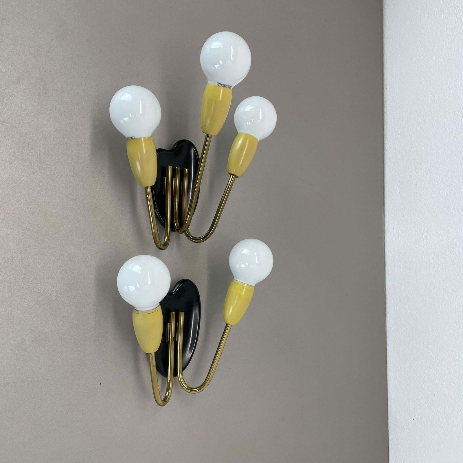 Unique Set Of 2 Multicolor Stilnovo Style Theatre Wall Light Sconces, Italy 1950 photo furniture