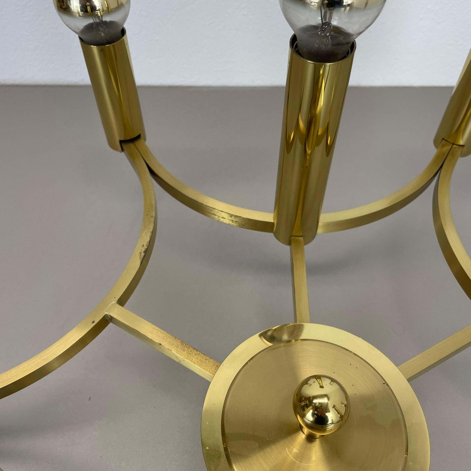 Large Cubic Brass 9 Bulb Stilnovo Style Flush Mount Ceiling Light, Italy 1960s photo buy