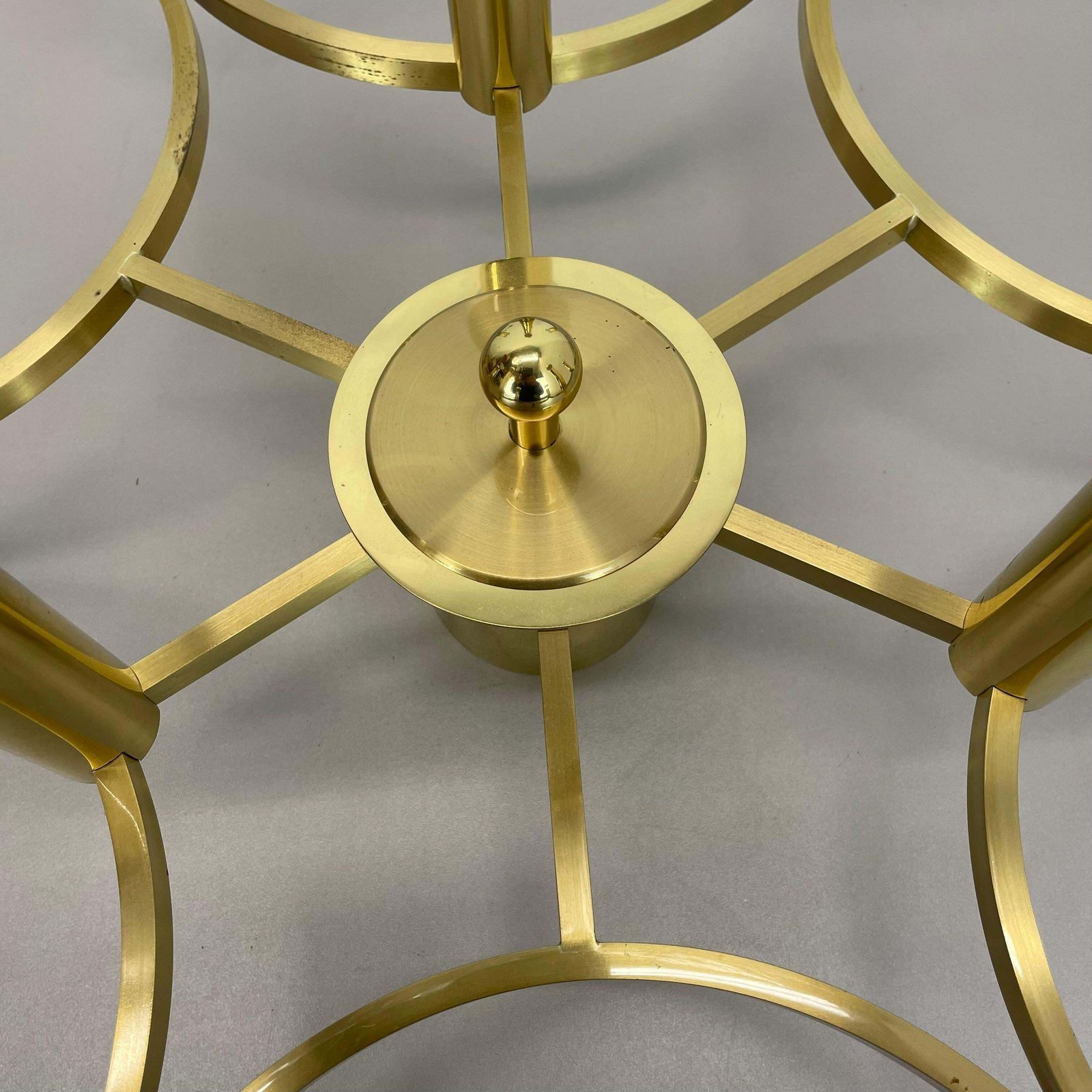 photo for sale Large Cubic Brass 9 Bulb Stilnovo Style Flush Mount Ceiling Light, Italy 1960s