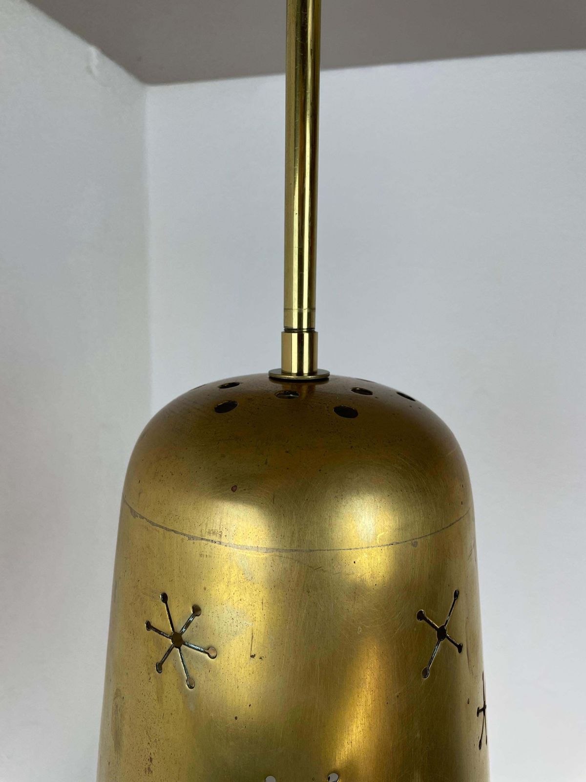 Lighting Unique  Midcentury Stilnovo Style Brass And Metal Tube Hanging Light, Italy 1950 photo