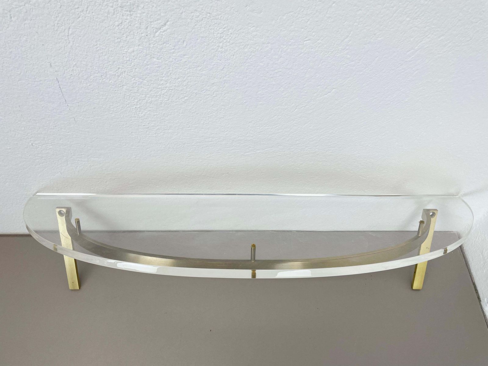 60cm Hollywood Regency Solid Brass And Acryl Glass Wall Board Unit, Italy 1970s photo vintage