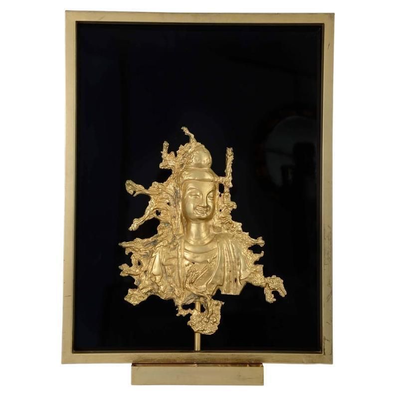 Rare Sconce With A Buddha Bronze Figure, Maison Guerin, Paris, Circa 1970