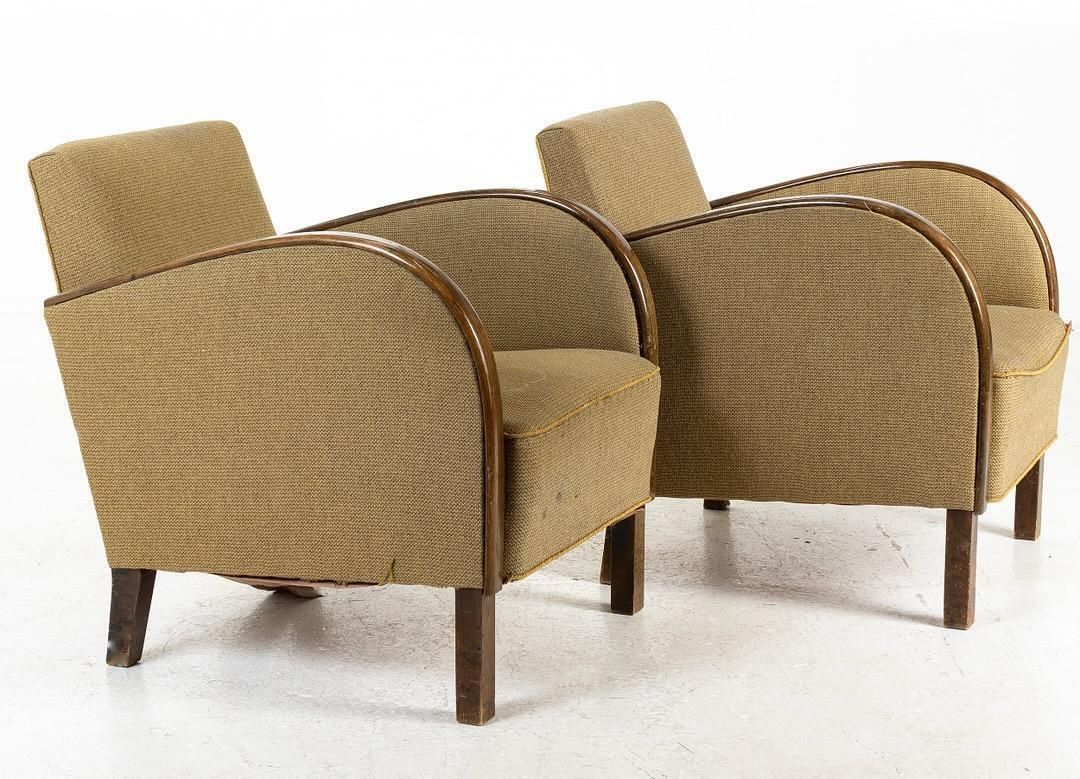 Art Deco Armchairs Early 20th Century Swedish Antique Golden Birch Bentwood Arms photo for sale