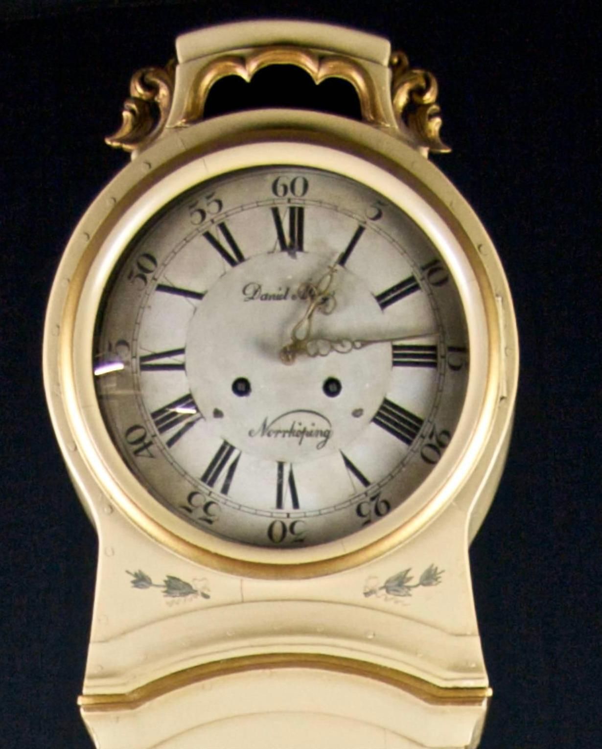 Swedish Mora Clock Flowers And Wreath Painted Detail Antique, Early 1800s photo furniture