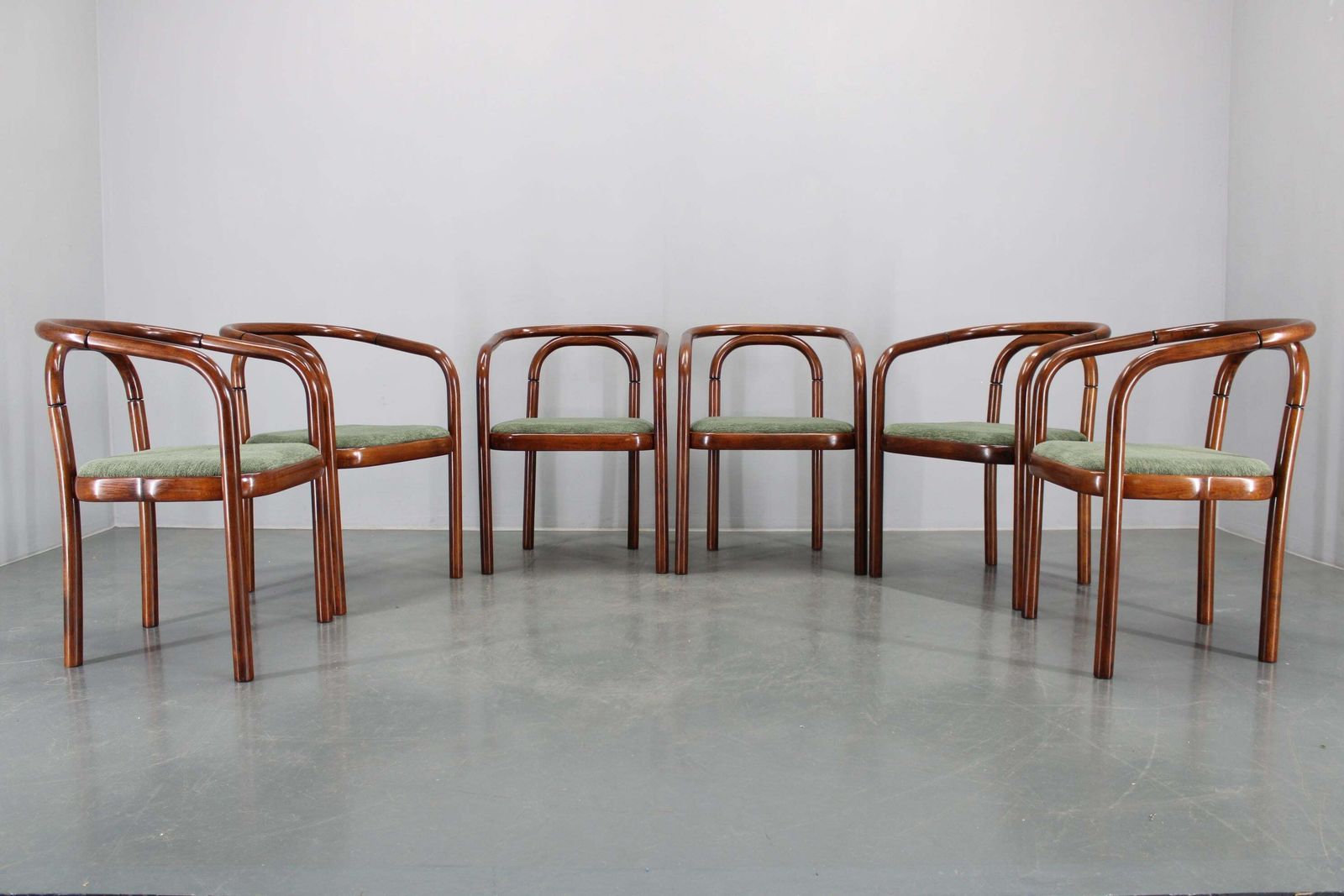 1970s Antonin Suman Set Of Six Beech Bentwood Restored Dining Chairs By Ton photo for sale
