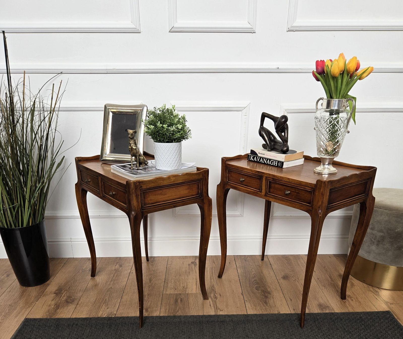 Pair Of Mid Century Modern Italian Rustic Wood Side Tables Or Night Stands photo vinterior