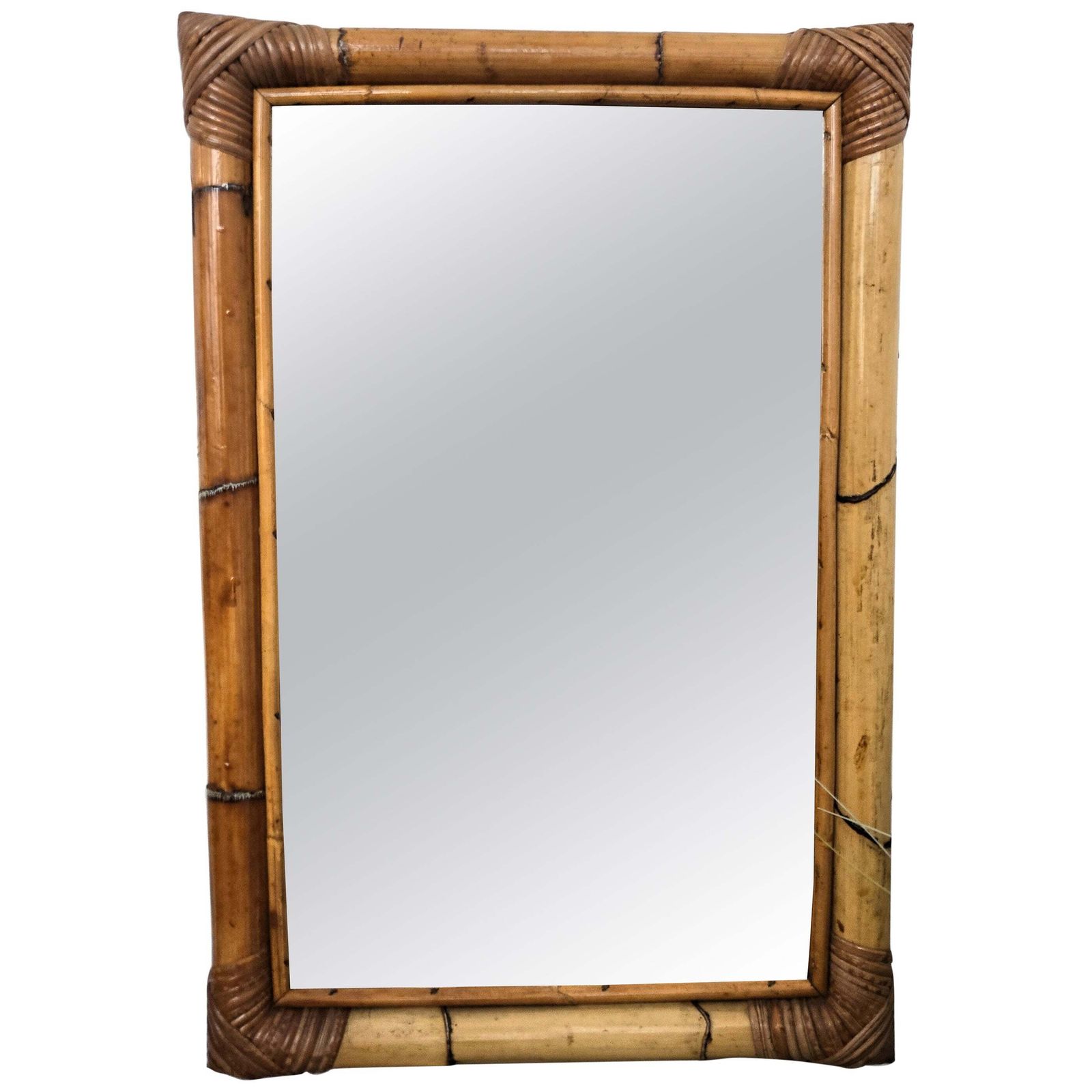 1960s Italian Bamboo Rattan Bohemian French Riviera Rectangle Wall Mirror