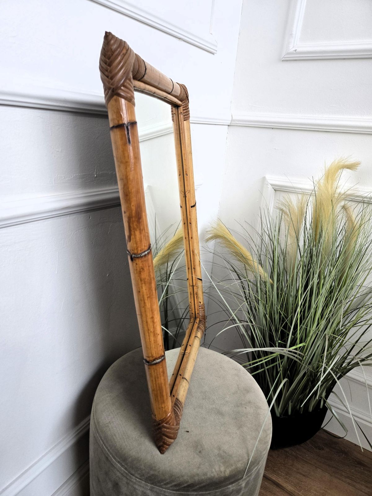 1960s Italian Bamboo Rattan Bohemian French Riviera Rectangle Wall Mirror photo 752.0