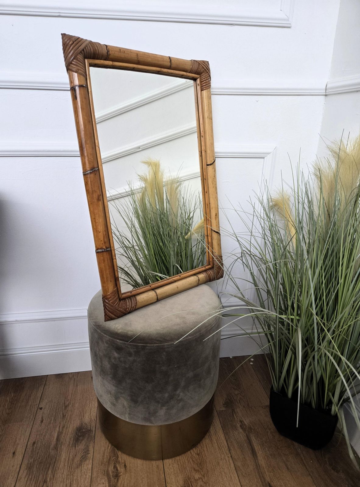 1960s Italian Bamboo Rattan Bohemian French Riviera Rectangle Wall Mirror photo buy