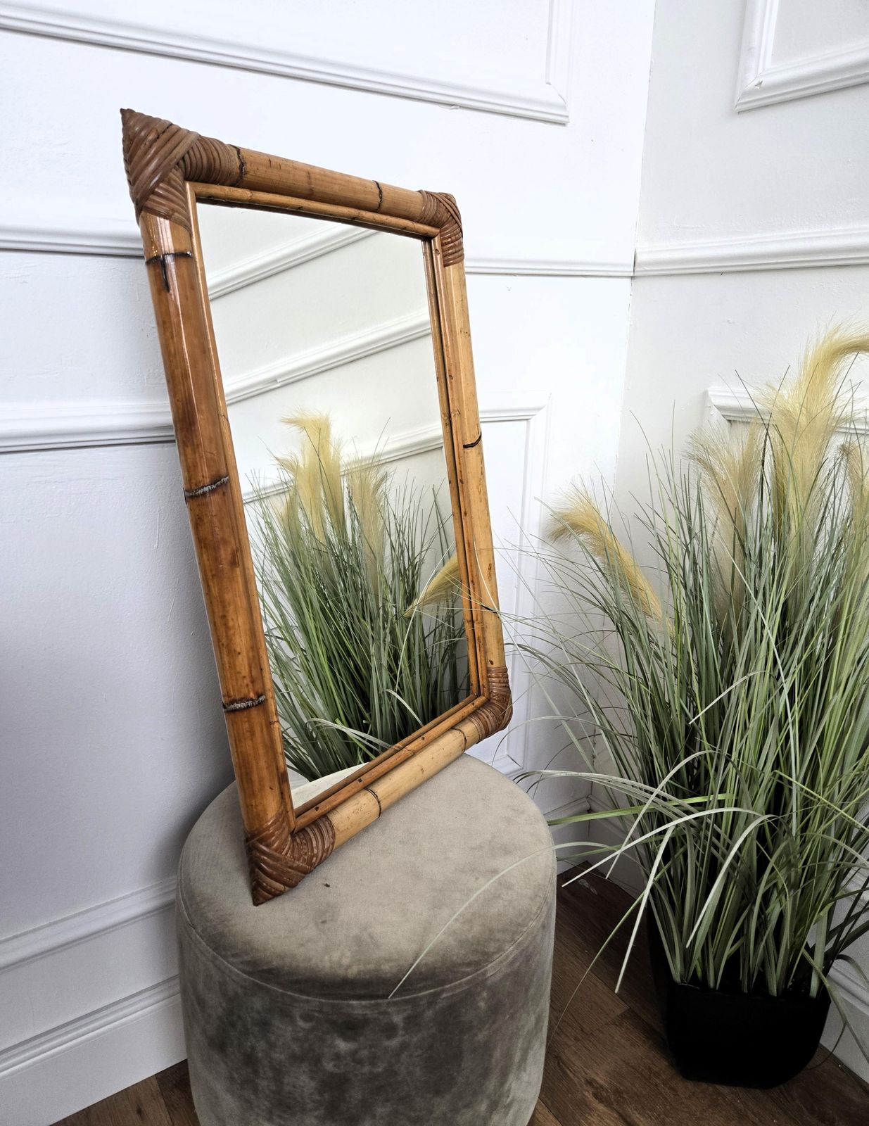 1960s Italian Bamboo Rattan Bohemian French Riviera Rectangle Wall Mirror photo vintage