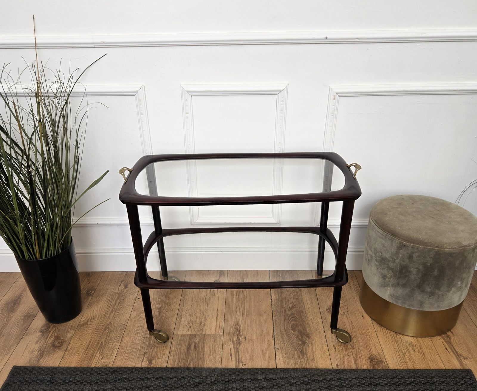 1950s Art Deco Mid Century Italian Wood And Brass Dry Bar Cabinet Liquor Cart photo buy