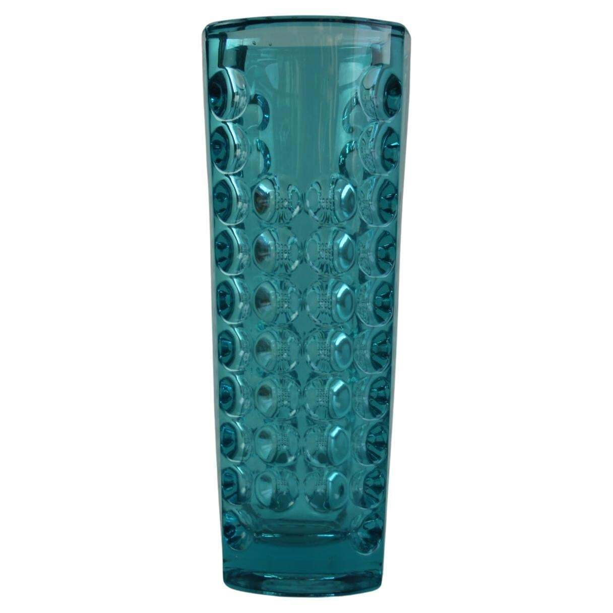 Mid Century Turquoise Pressed Glass Vase By Rudolf Jurnikl, Czechoslovakia, 1960