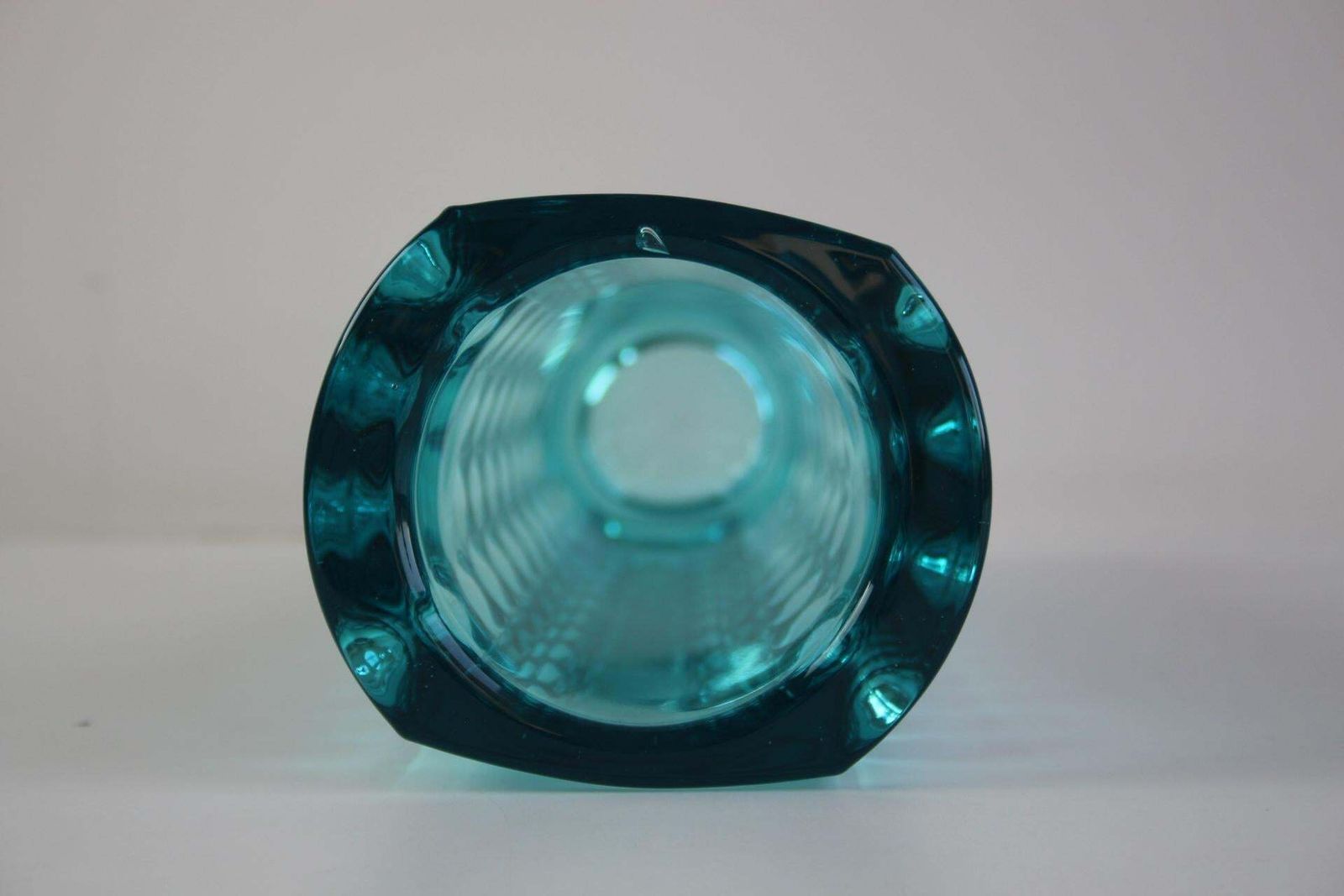 Mid Century Turquoise Geperst Glazen Vaas Van Rudolf Jurnikl, Tsjecho Slowakije, 1960 photo buy