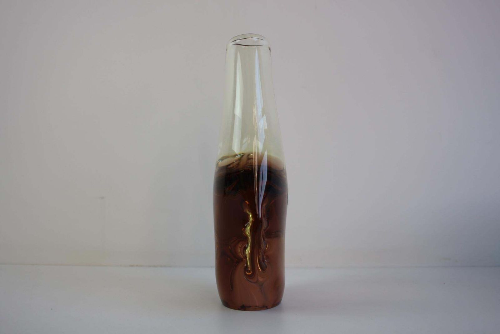 Mid Century Bohemian Amber Art Glass Vase By Zbs photo for sale