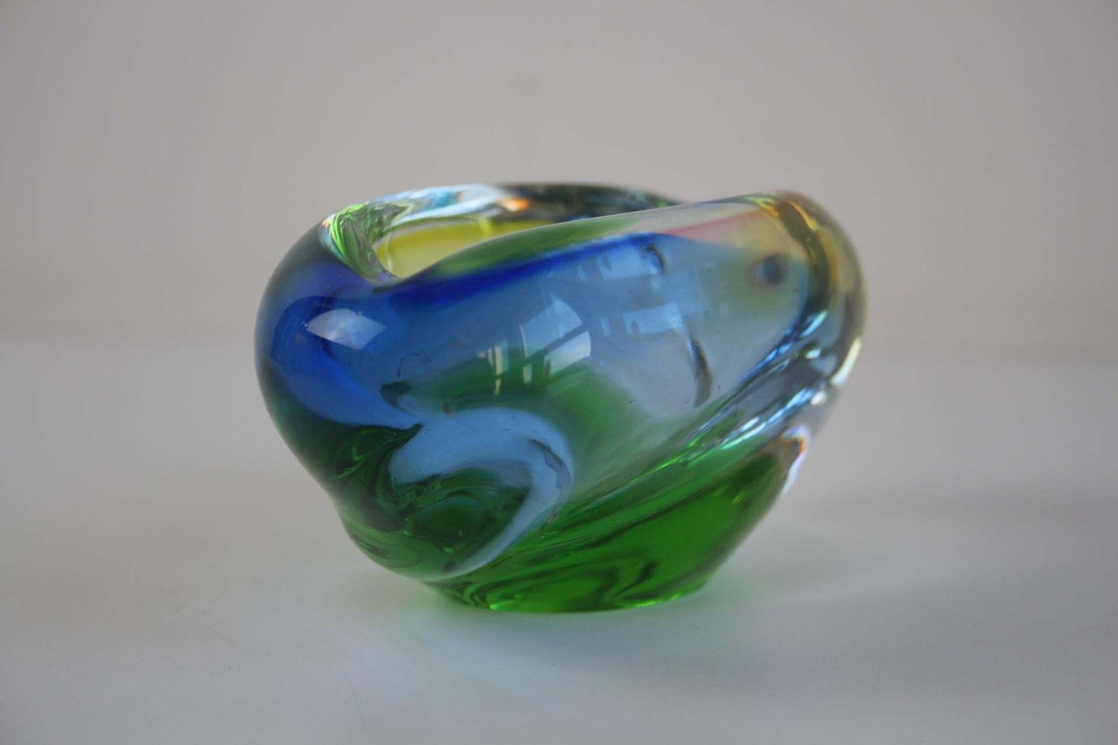Mid Century Czech Ashtray, Hand Formed Art Glass, C. 1960s photo Home Decor