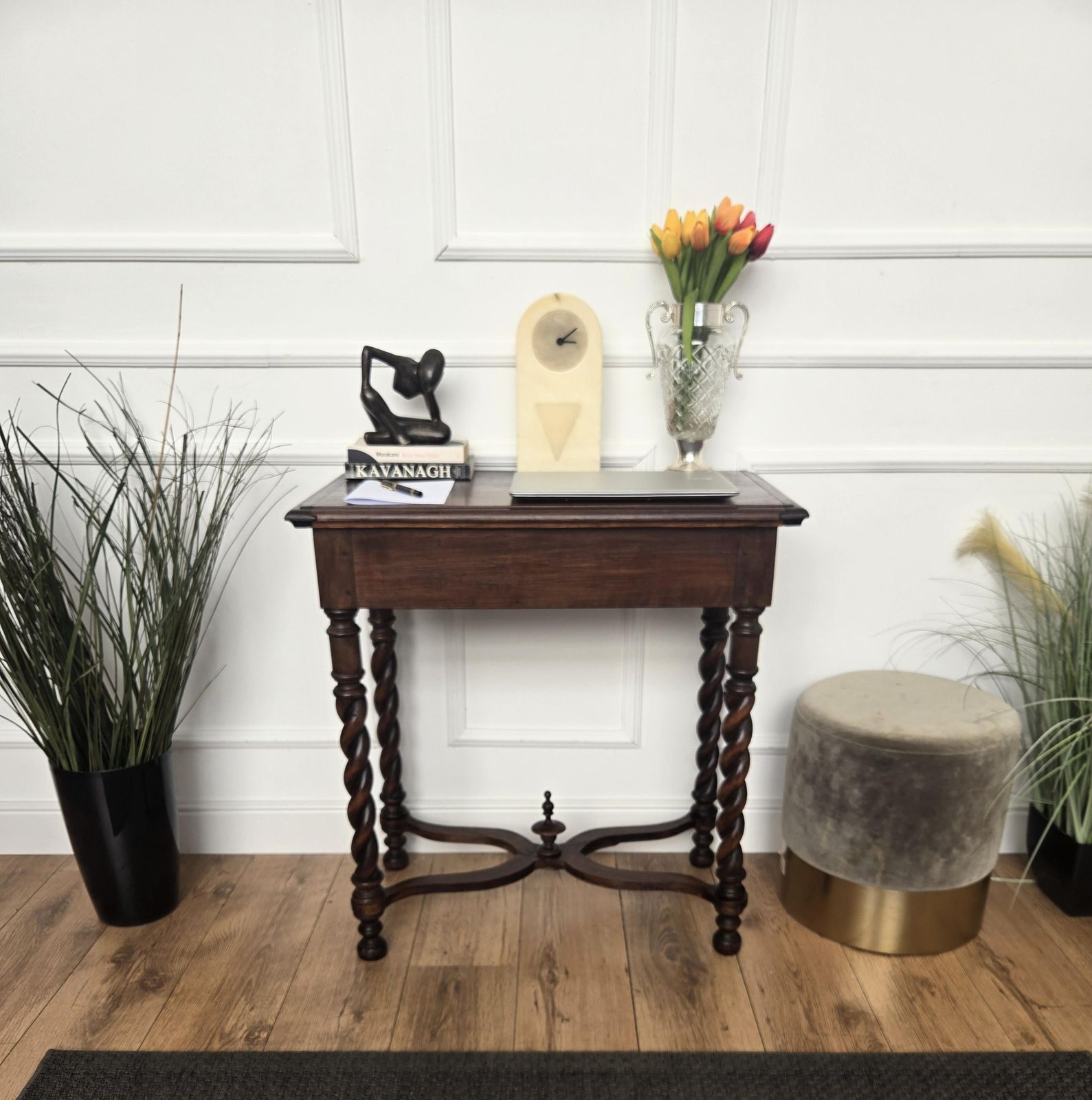 Antique Italian Walnut Console Desk Side Table With Carved Legs photo furniture