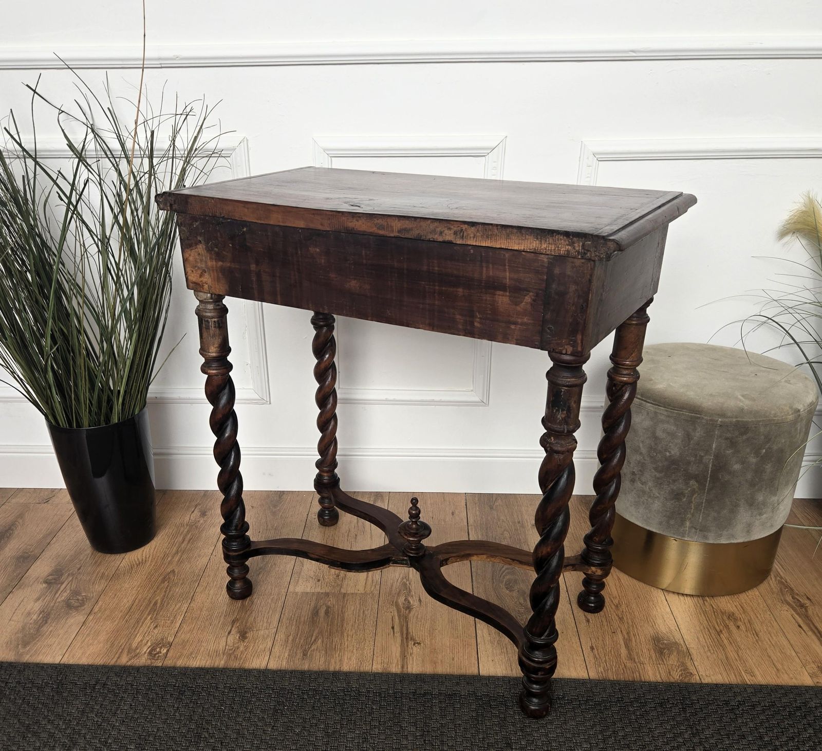 Furniture Antique Italian Walnut Console Desk Side Table With Carved Legs photo